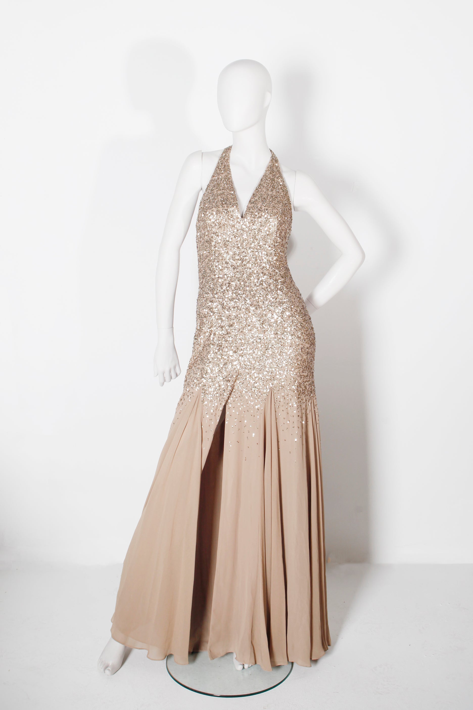 Full-length Halterneck Gold Sequin Gown
