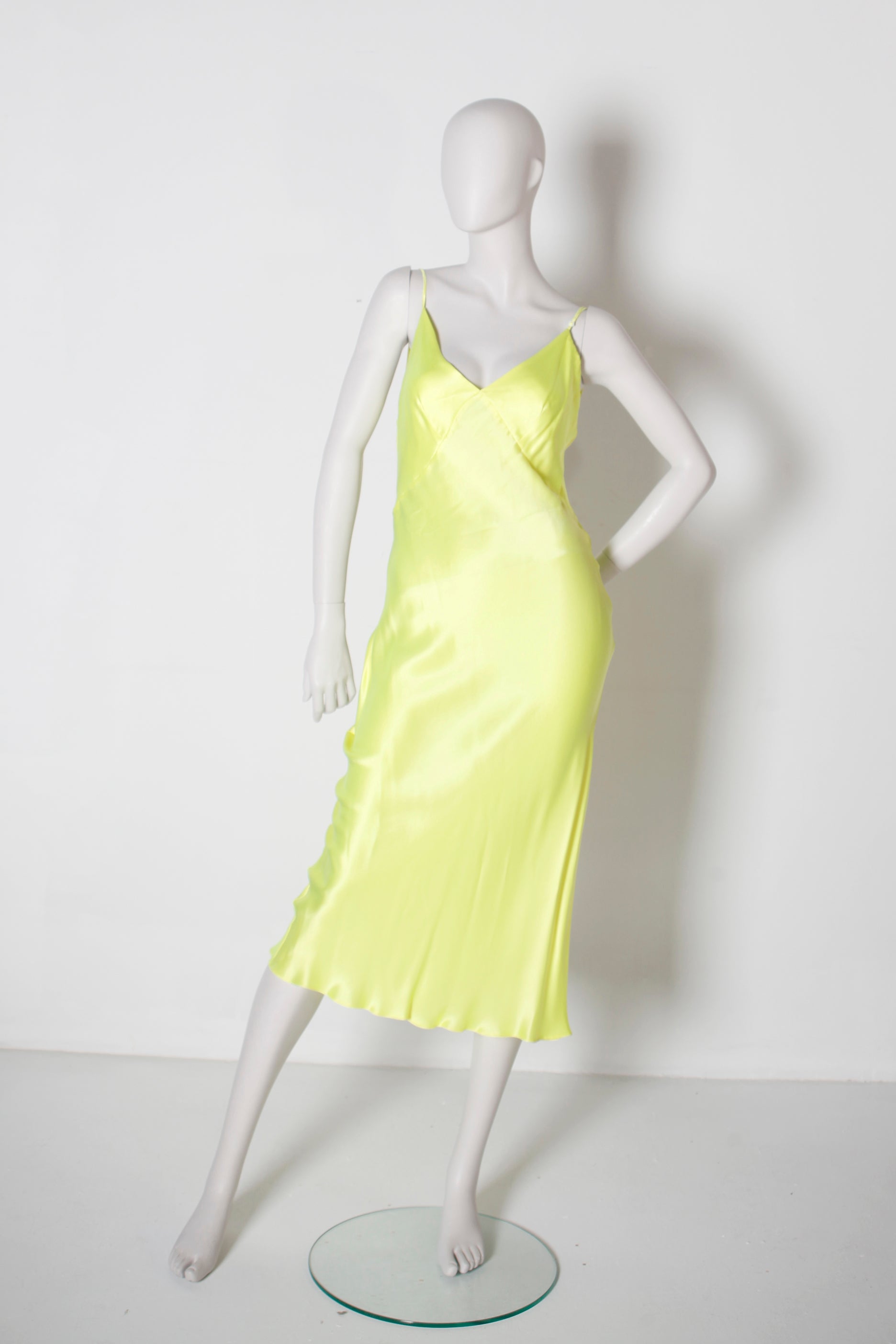 Highlighter Neon Yellow Silk Slip Dress (Eu36/38)