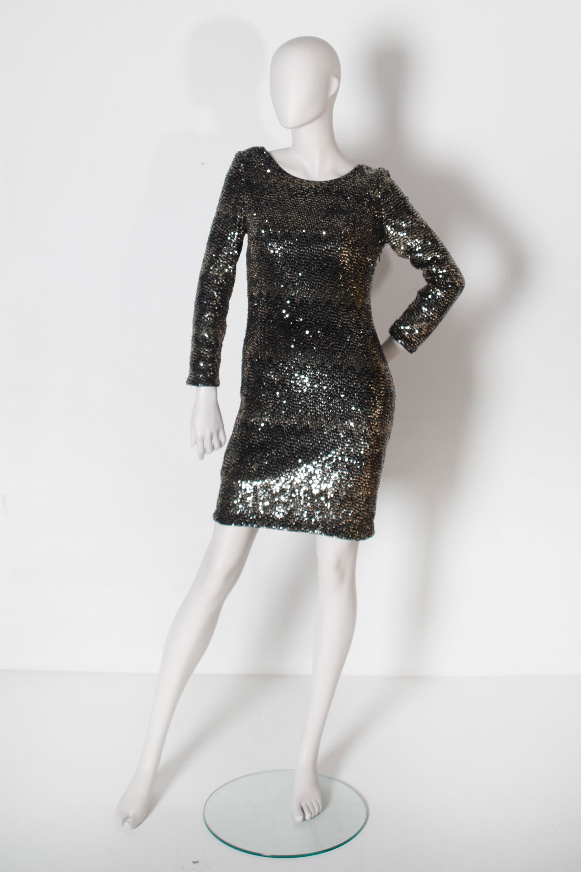 Black/Silver Sequin Party Dress with Open Back (Medium)