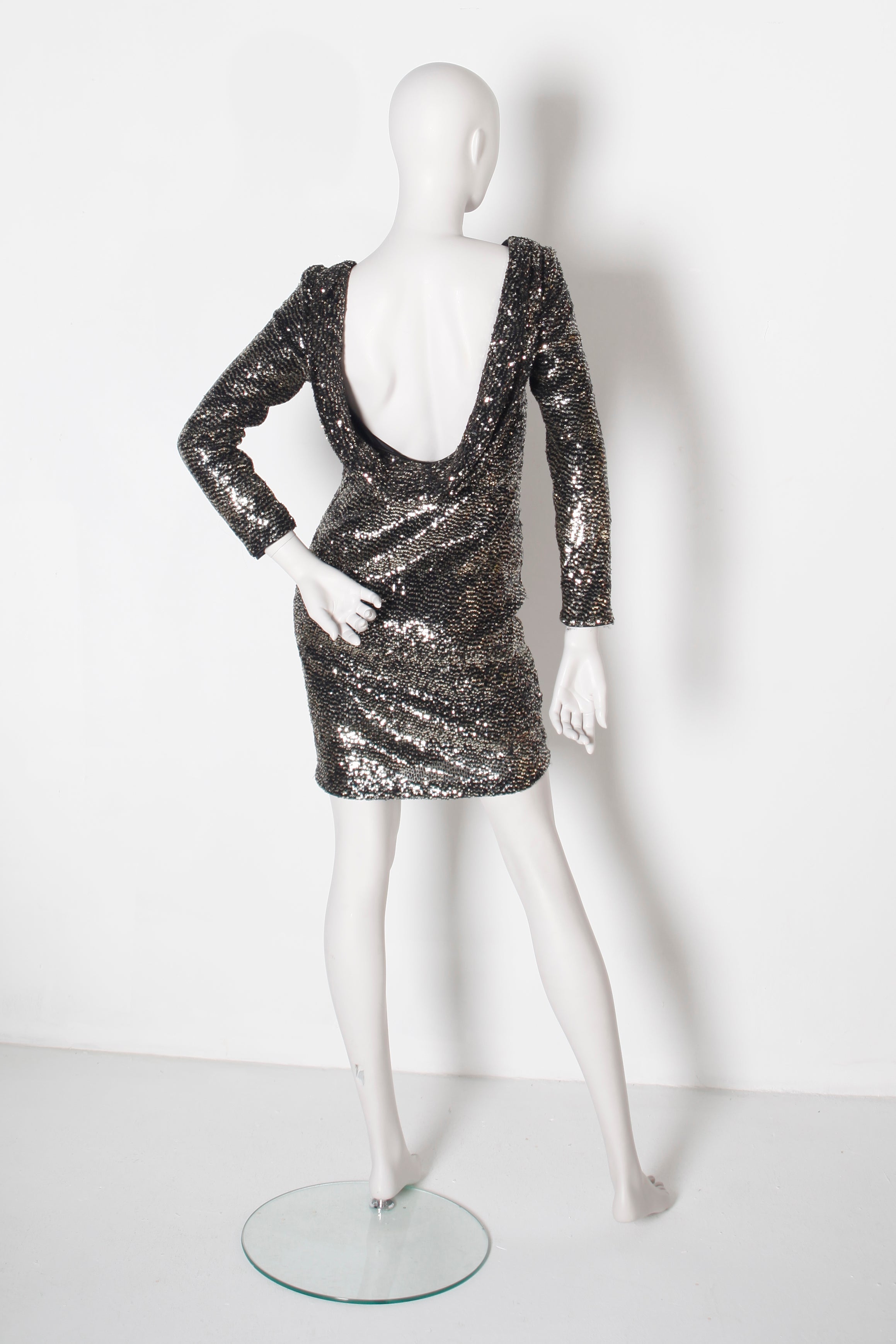 Black/Silver Sequin Party Dress with Open Back (Medium)