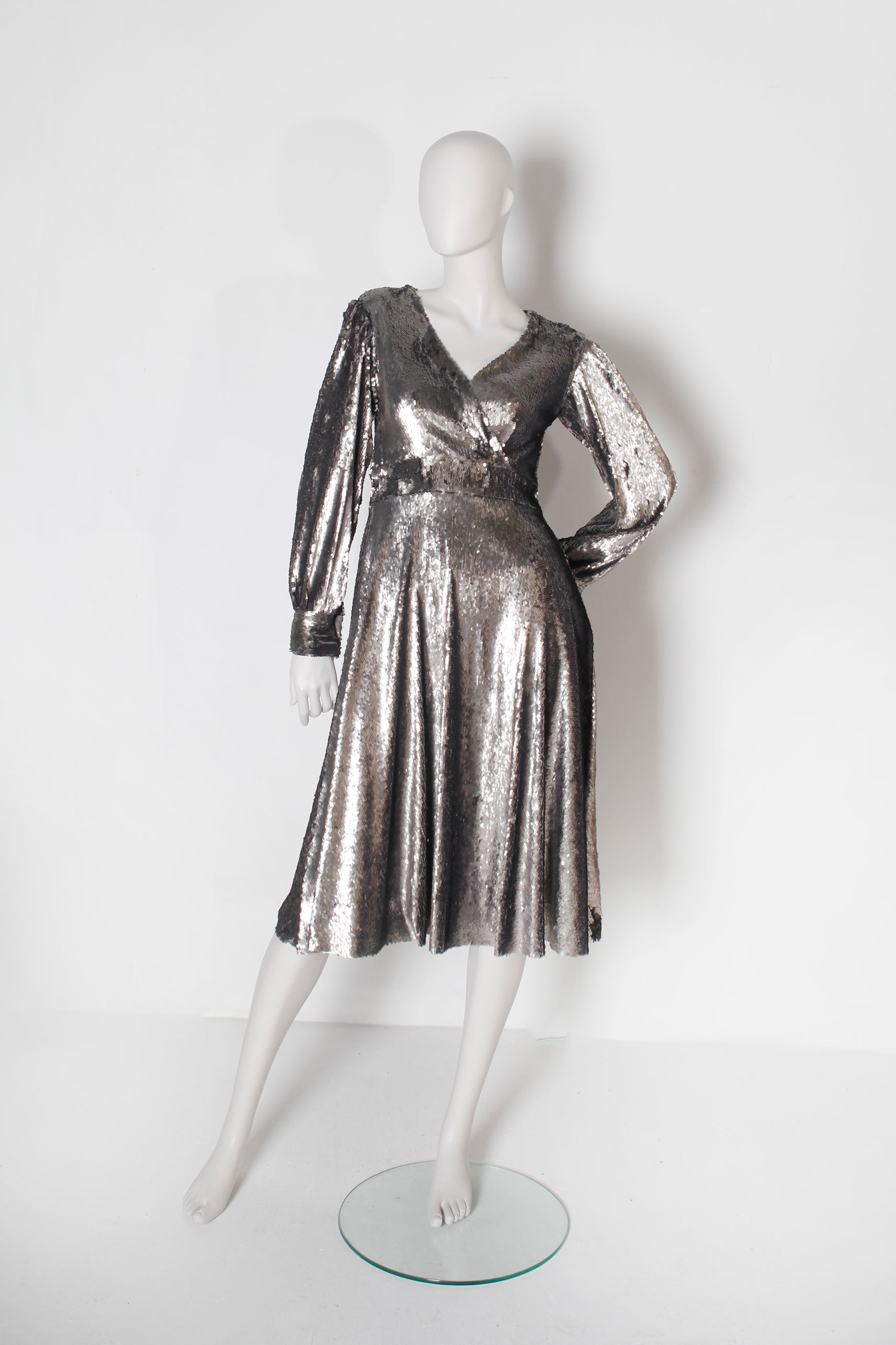 Silver Long-sleeve Sequin Dress (small)