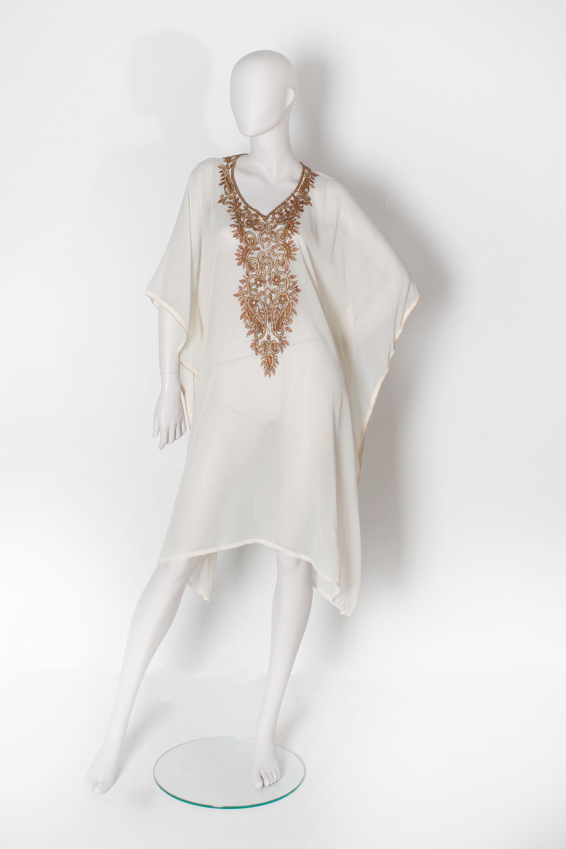 Off-White Kaftan with Gold Embroidery