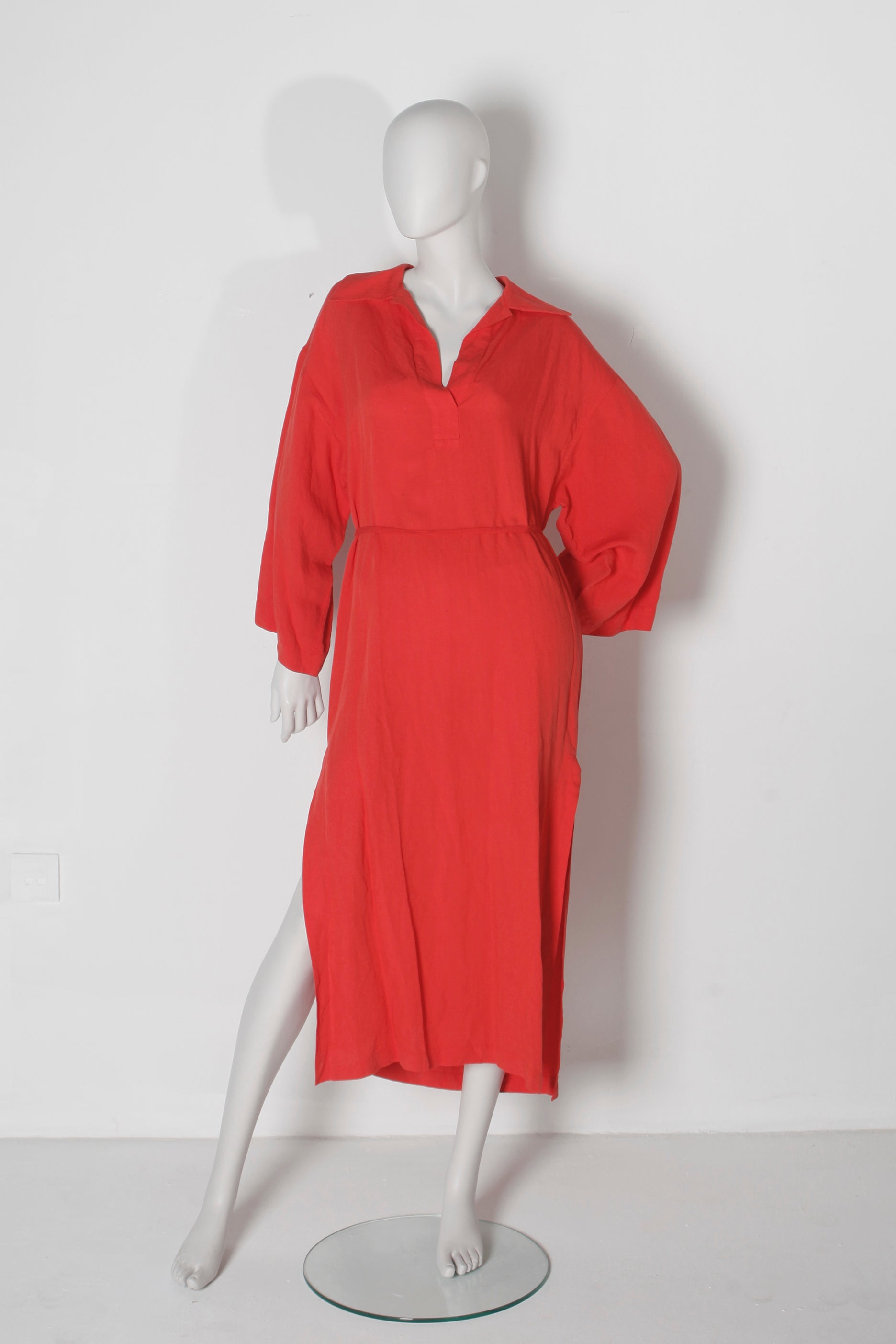 Belted Red Linen Kaftan