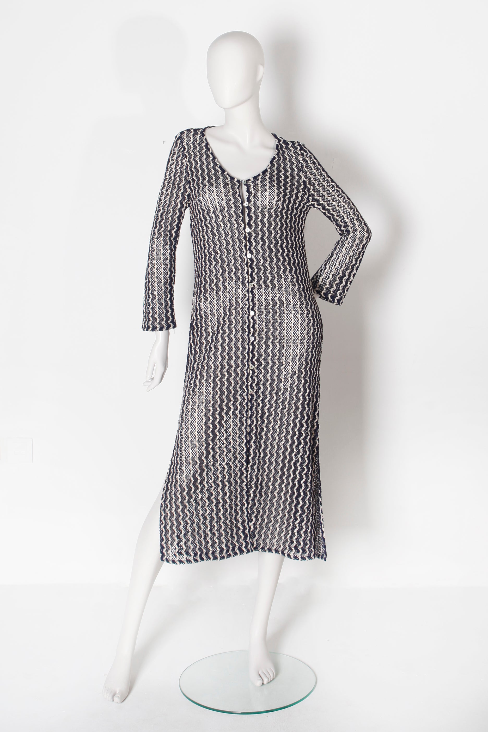 Blue and White Knit Beach Kaftan