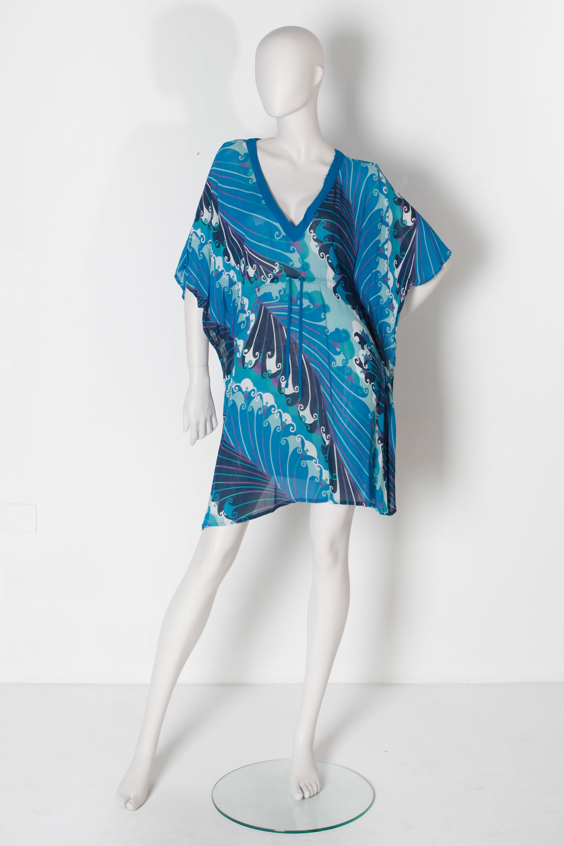 Printed Blue Short Beach Kaftan