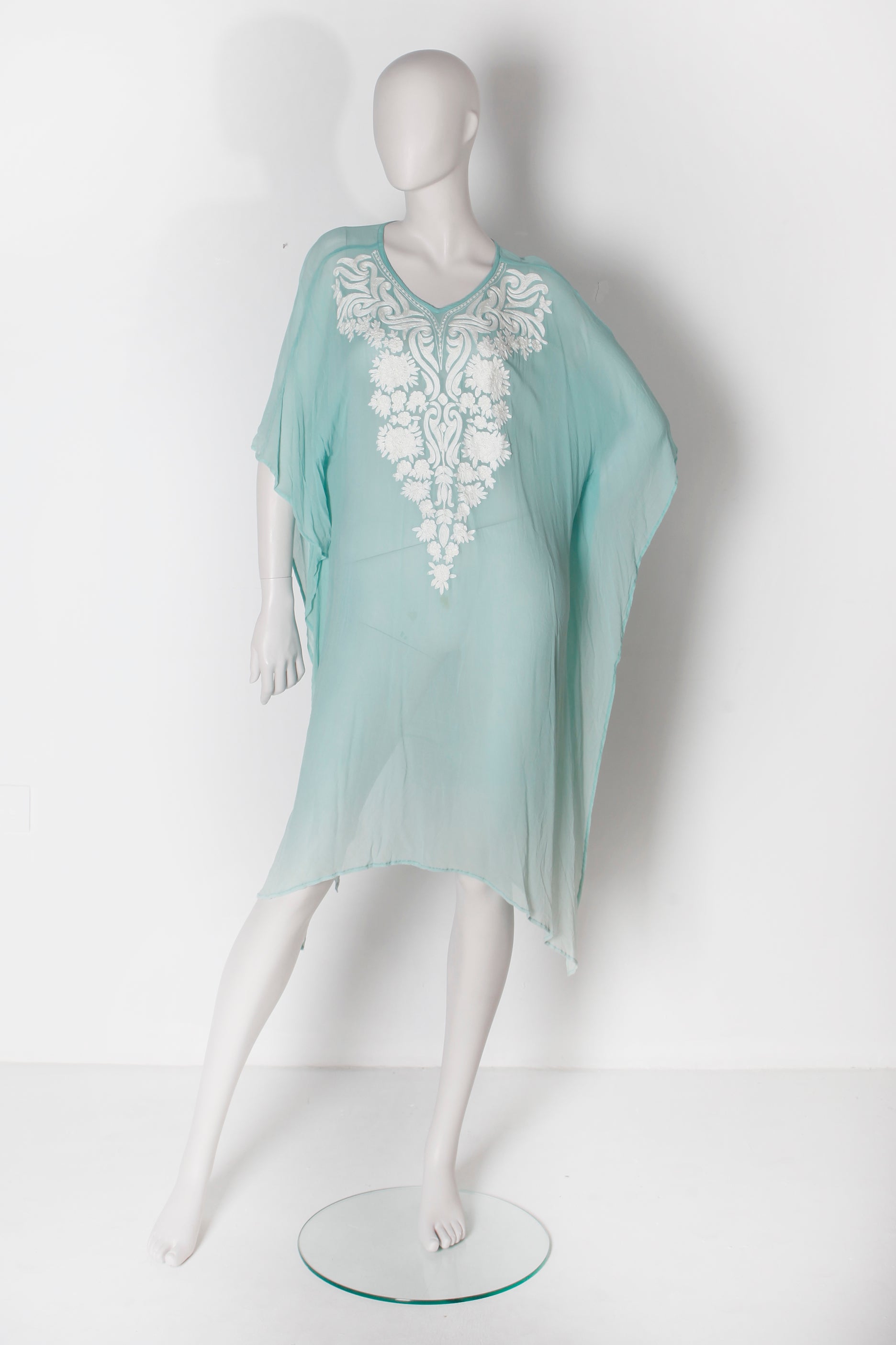 Turquoise Short Embroidered Kaftan