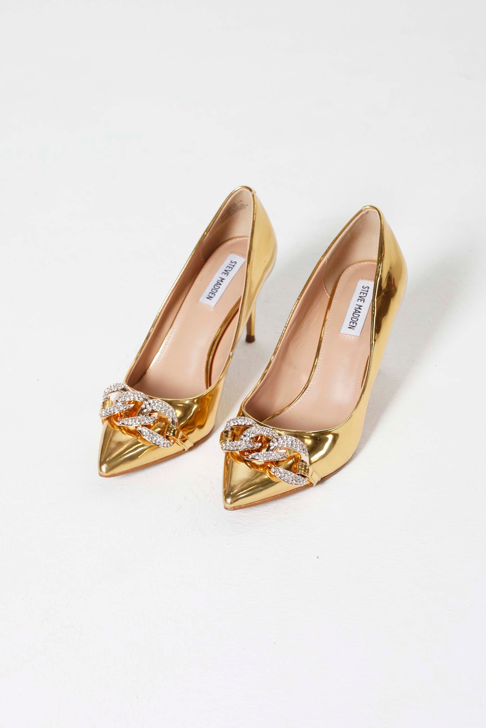 Gold Pointed Heels with Diamante Chain (Eu40)