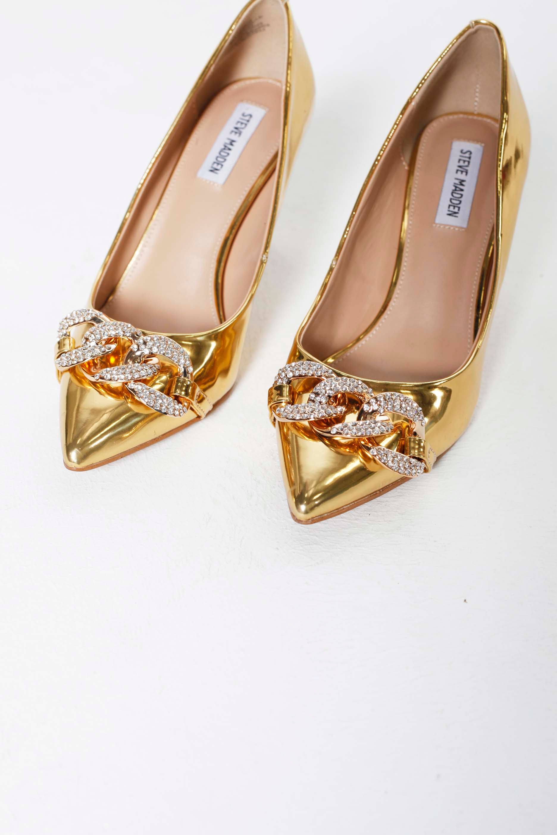Gold Pointed Heels with Diamante Chain (Eu40)
