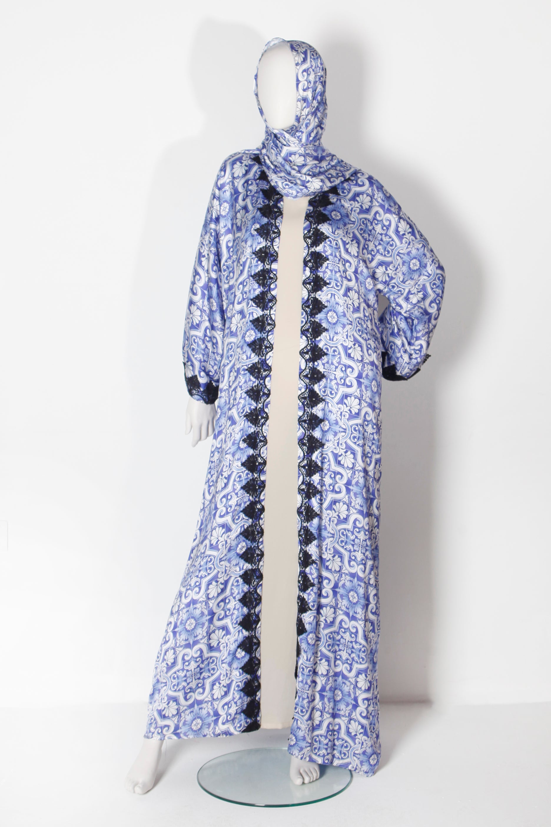 Blue printed abaya