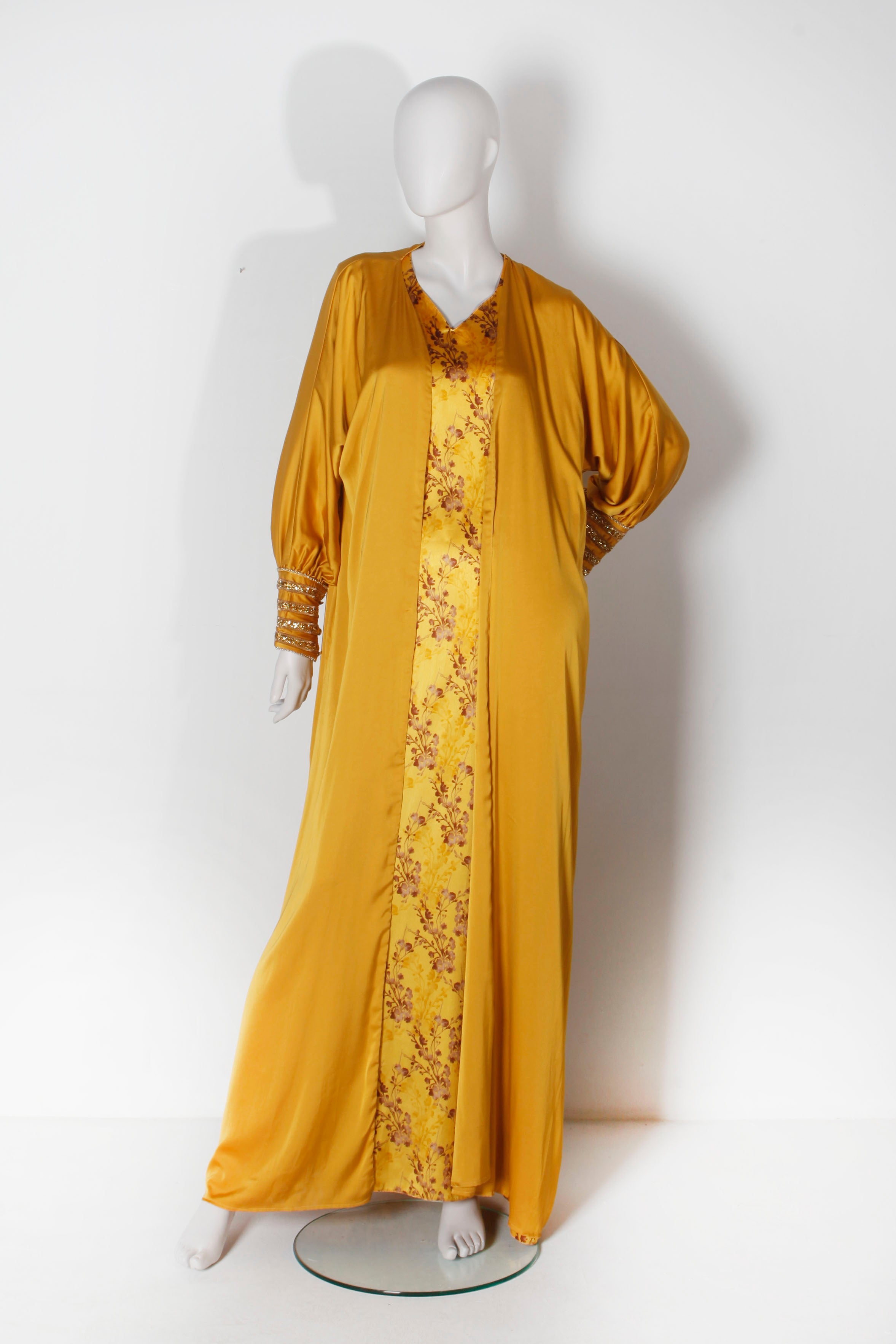 Yellow abaya with floral underdress