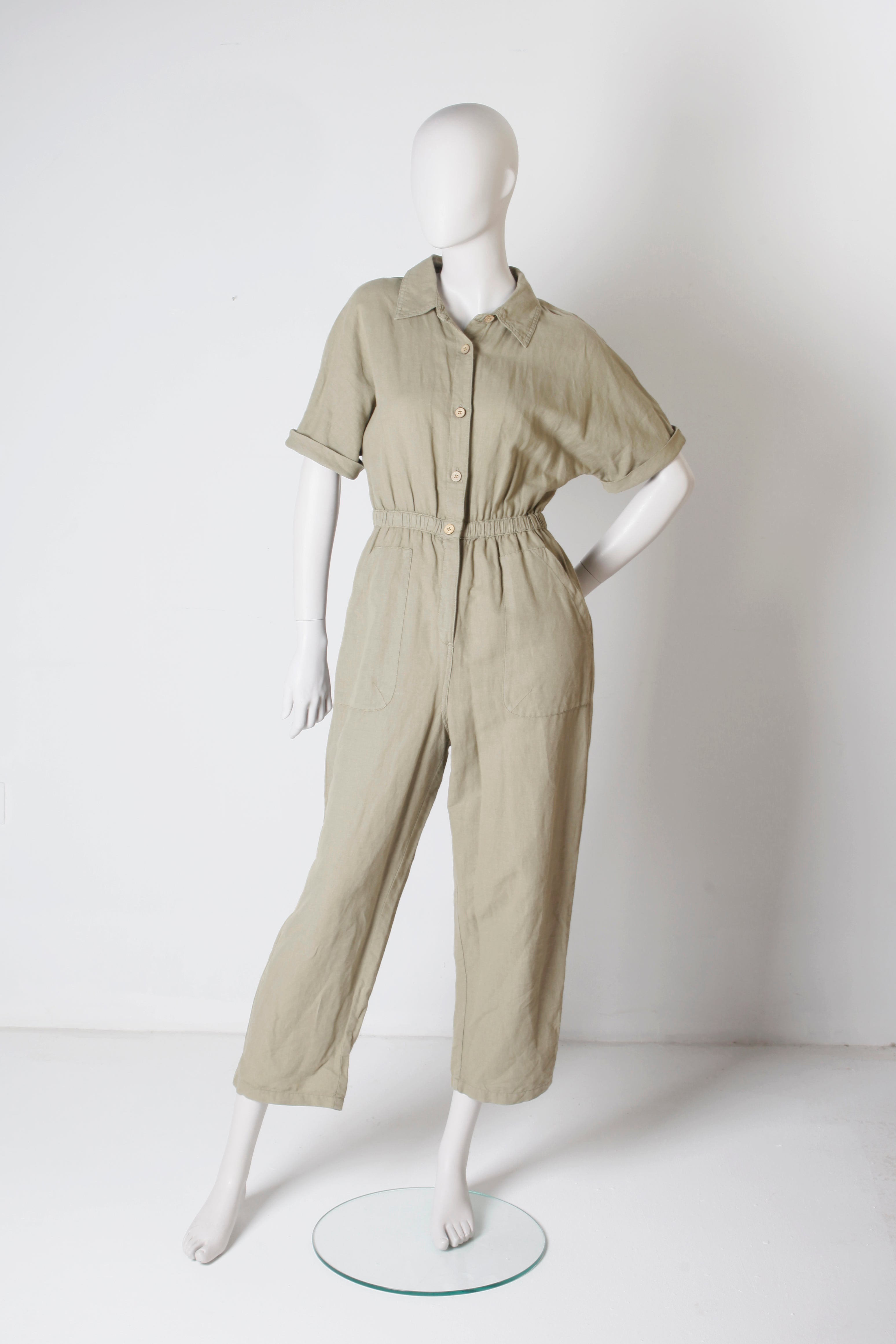 Khaki Green Linen Jumpsuit