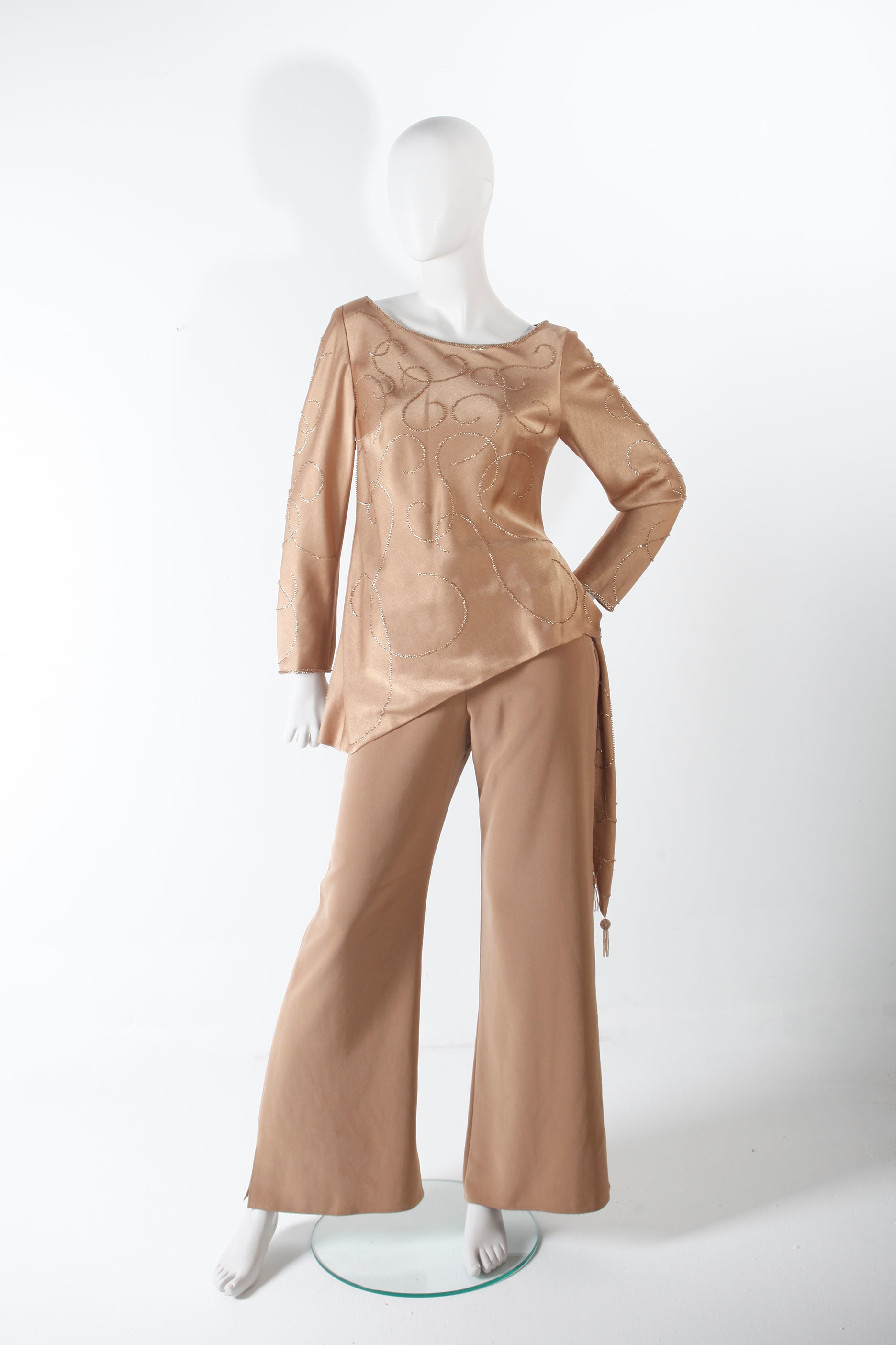 Beige Wide-leg Vintage Trousers