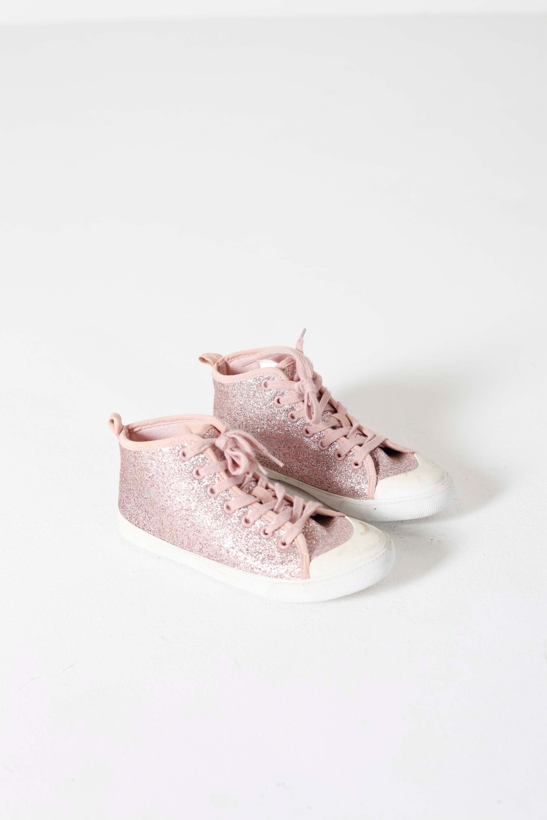 Girls Pink Glitter Hi-Top Sneakers (Eu35)