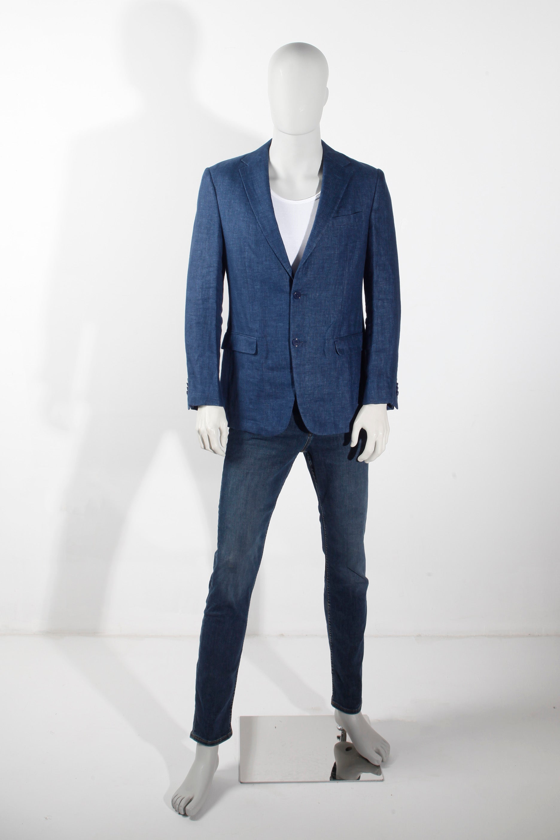 Premium Z Zegna Designer Blue Linen Blazer (Eu50)