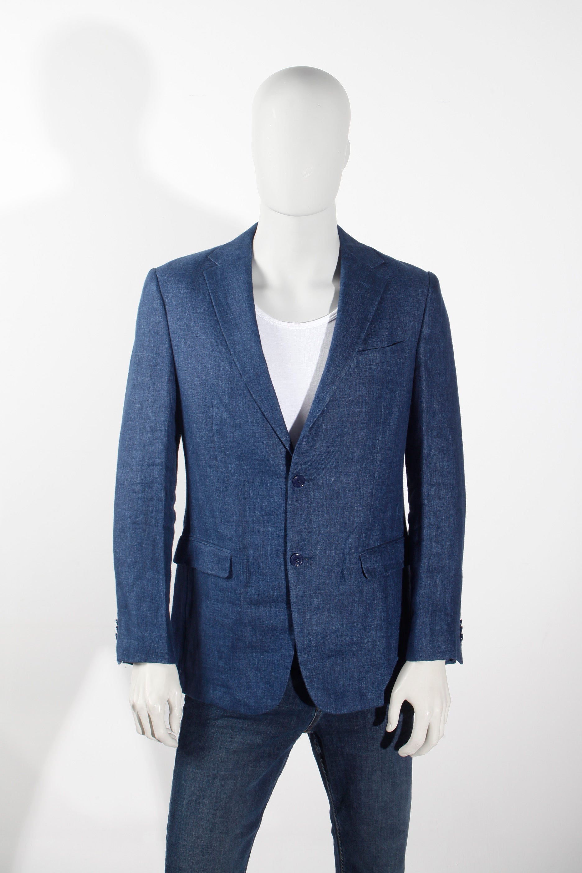 Premium Z Zegna Designer Blue Linen Blazer (Eu50)