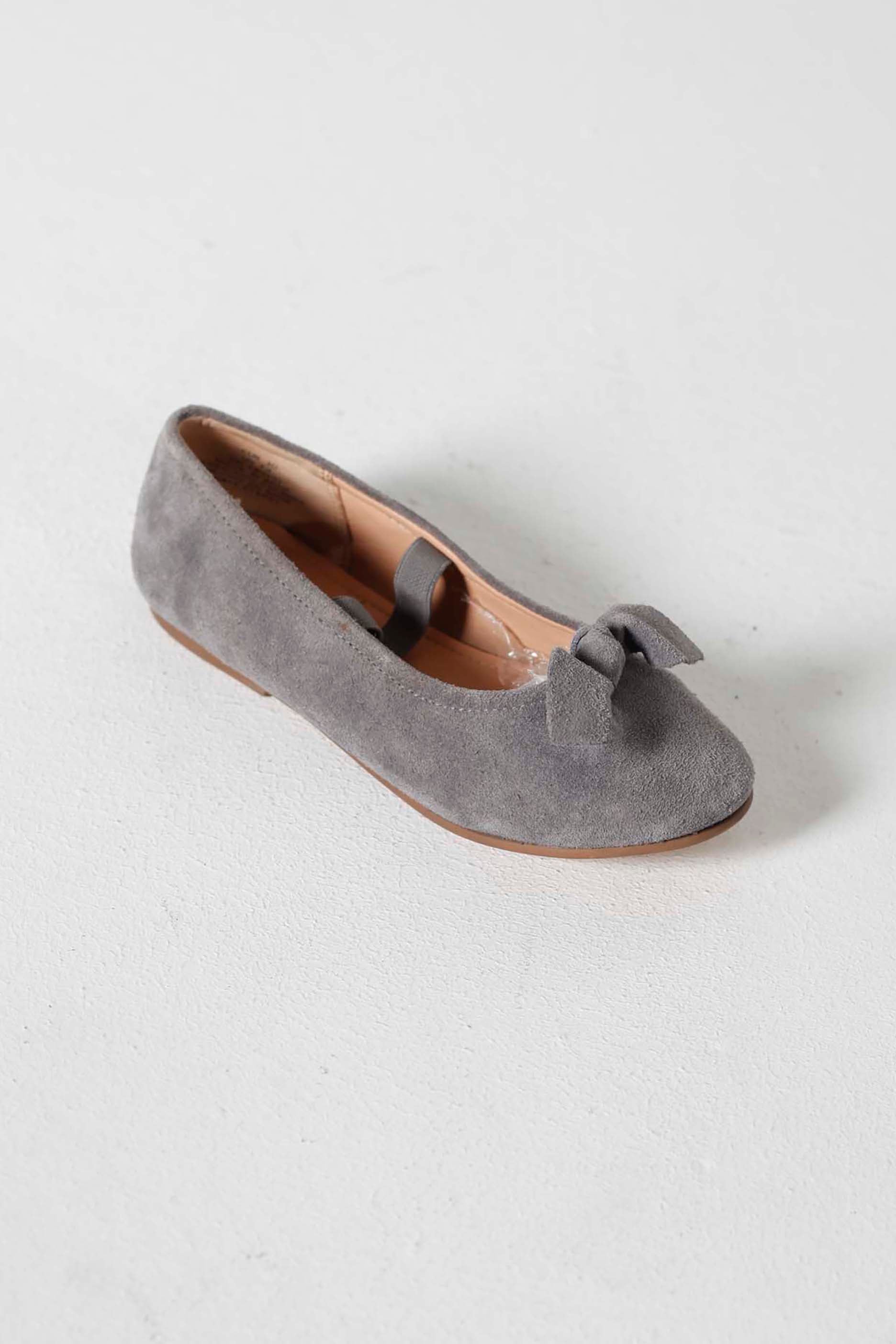 Girls Grey Velvet Flats