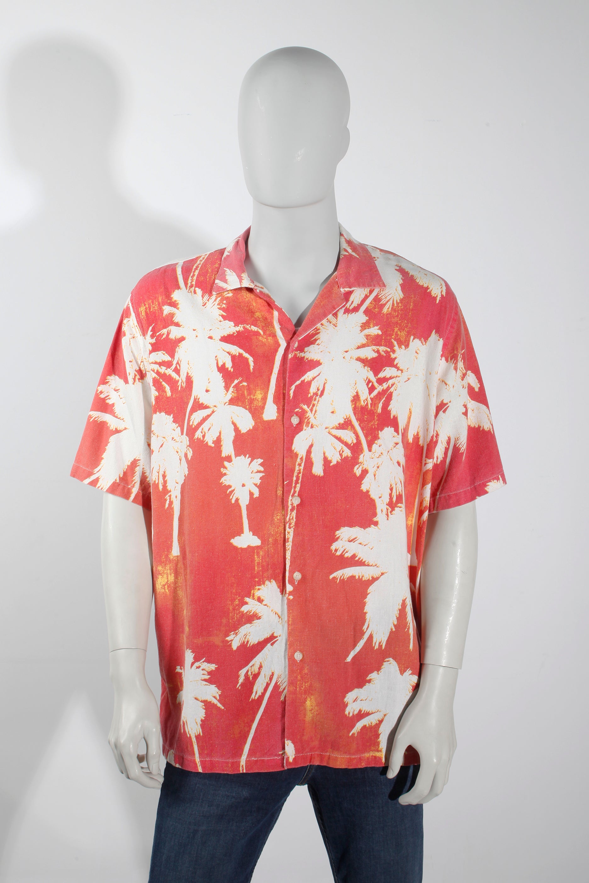 Palm Tree Print Orange Hawaiian Shirt (Medium)