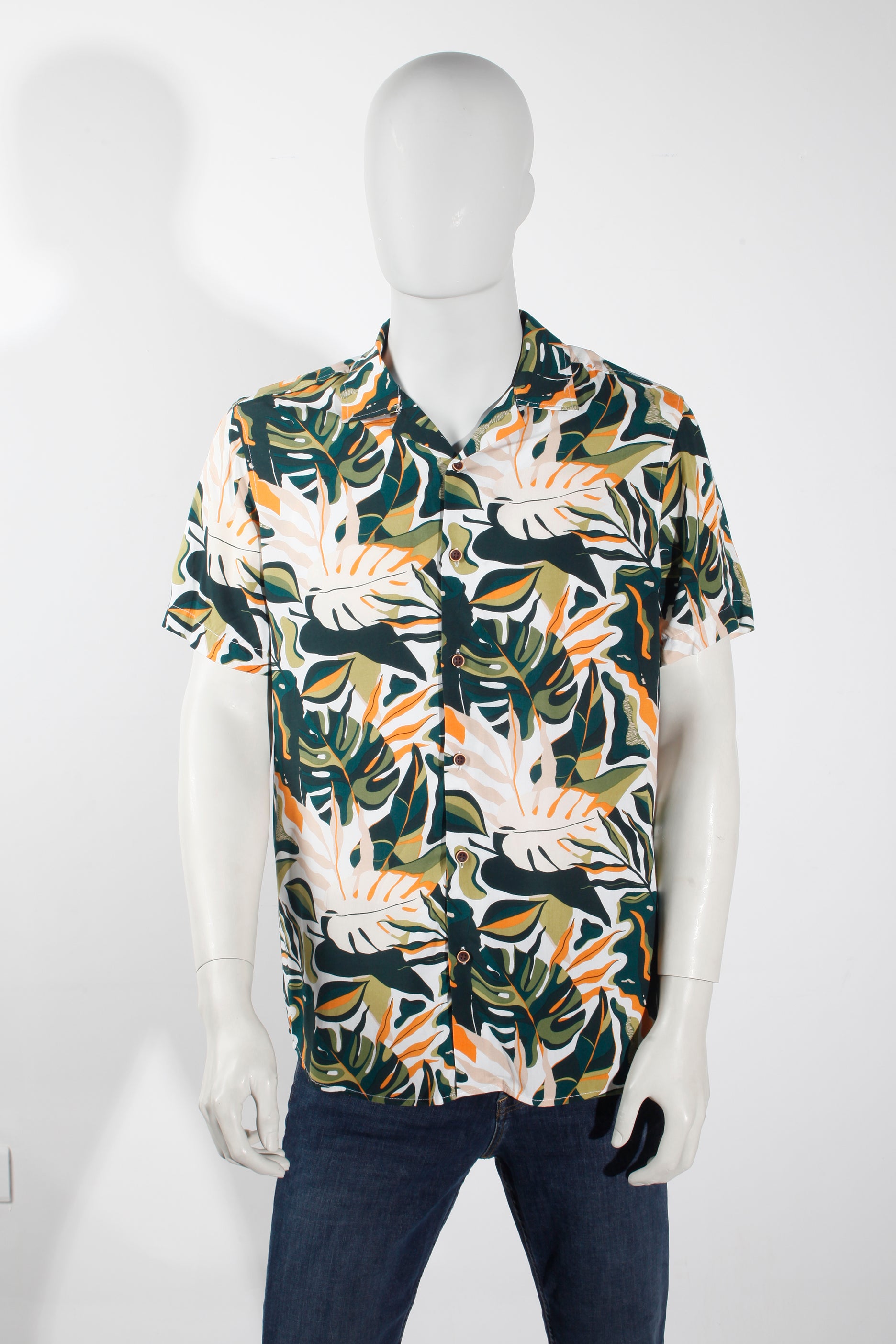 Khaki Orange White Hawaiian Print Shirt (medium)