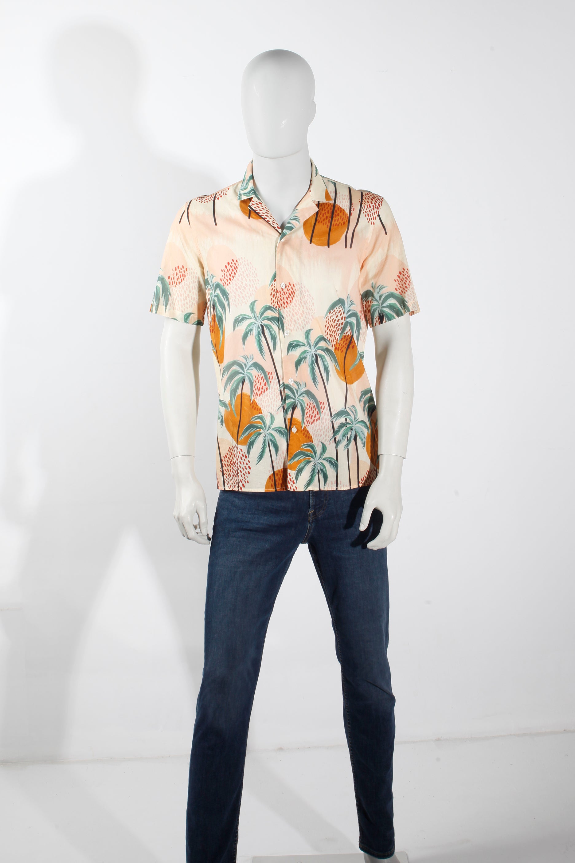 Sunset Palm Print Hawaiian Shirt (Medium)