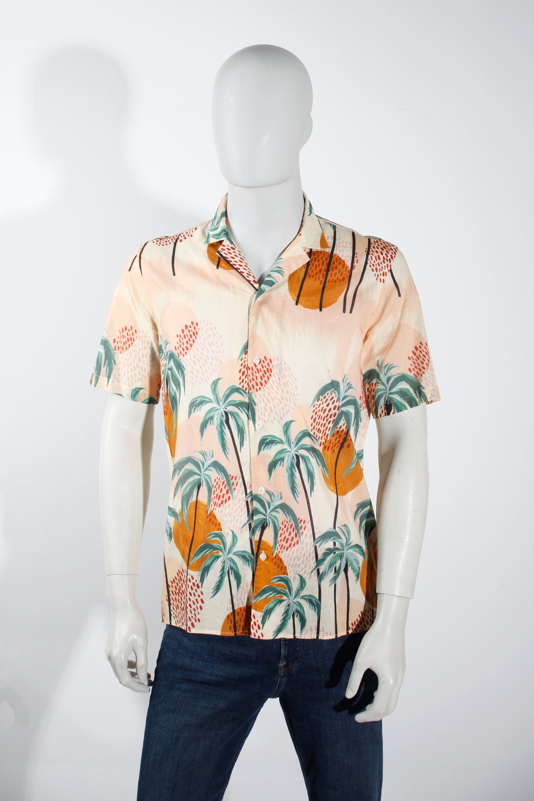 Sunset Palm Print Hawaiian Shirt (Medium)