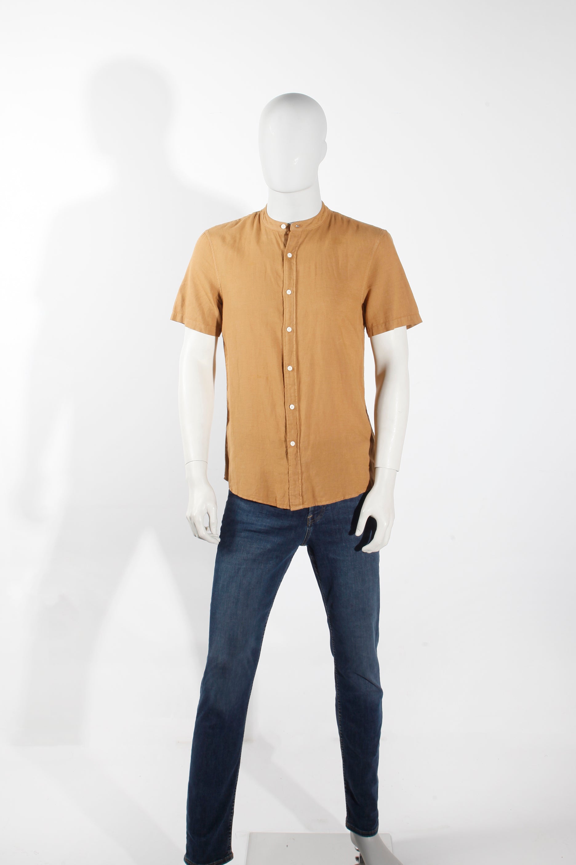 Mens Beige Shirt with Chinese Collar (Medium)