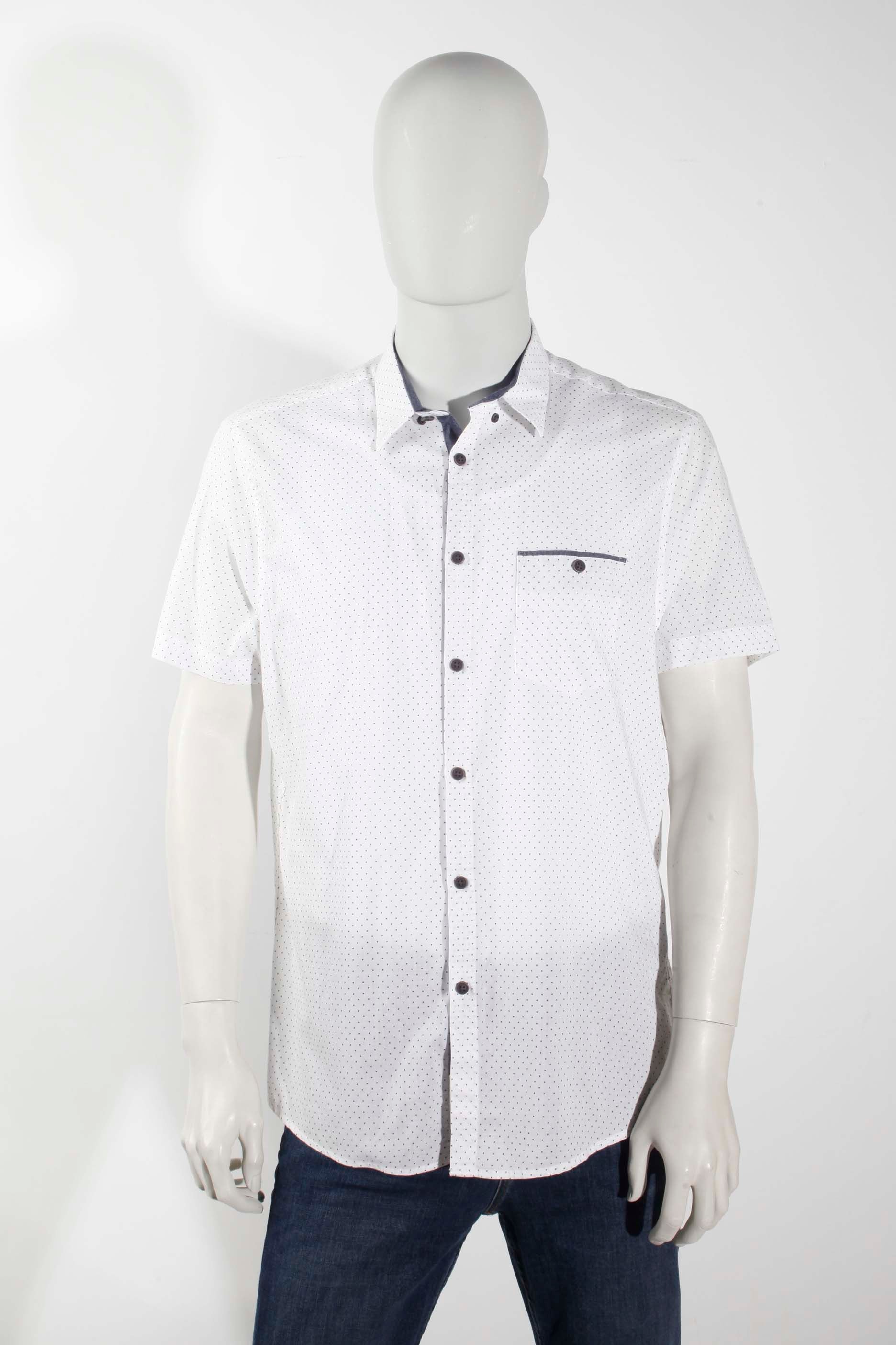 White Short-Sleeved Shirt with Dots (Large)