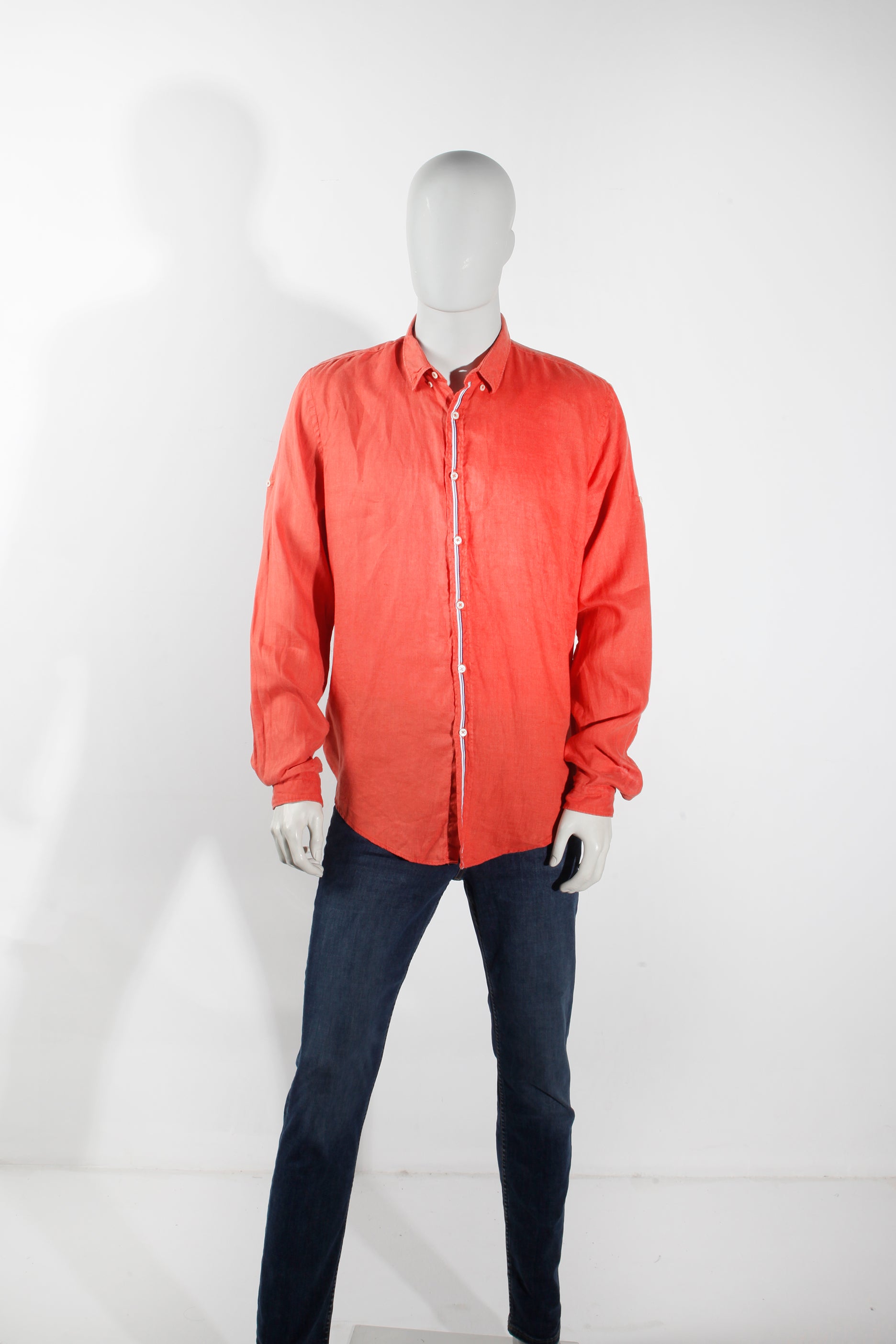 Zara Men's Orange Linen Shirt (XLarge)