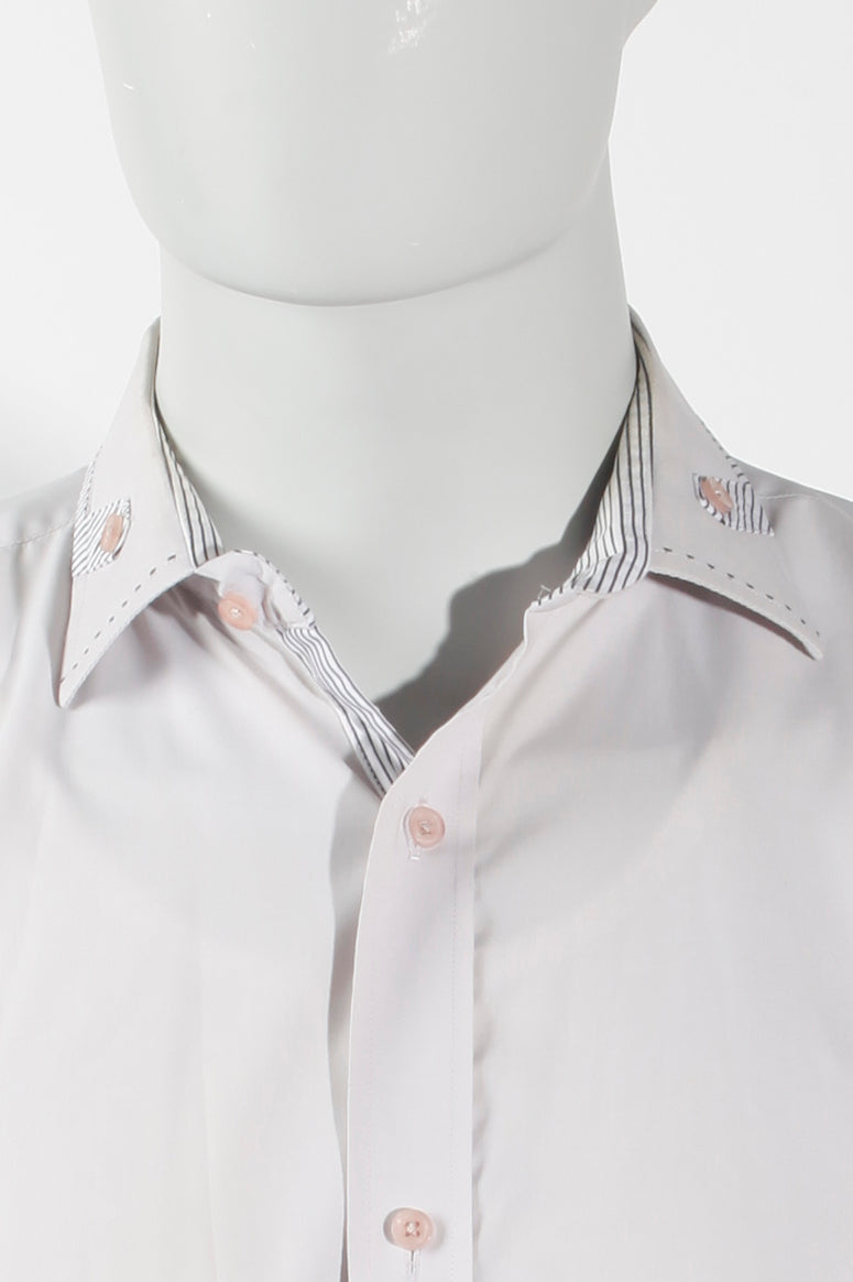Men's Grey Shirt with Striped Collar Detail (Medium)