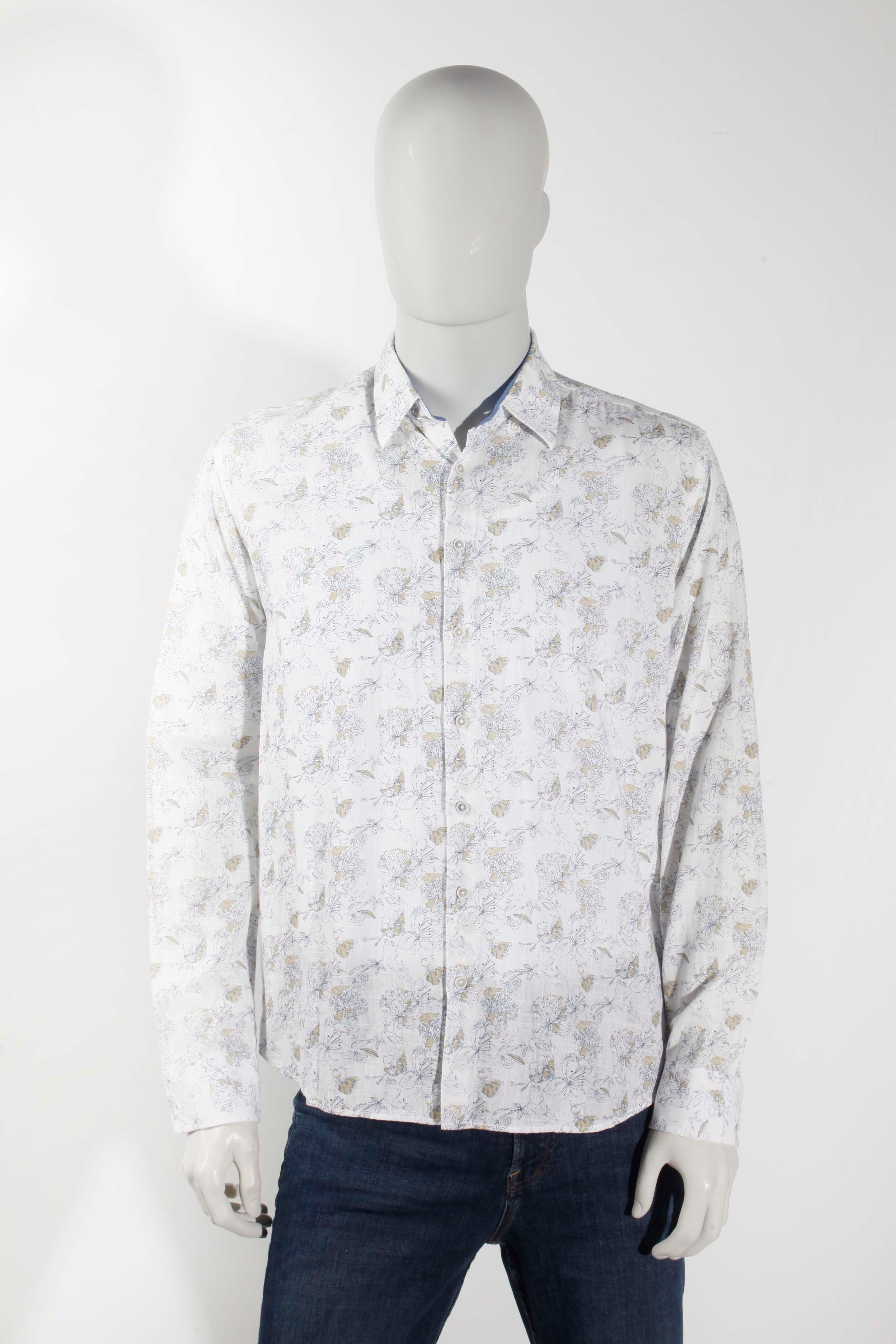 Mens White Floral Shirt (Large)