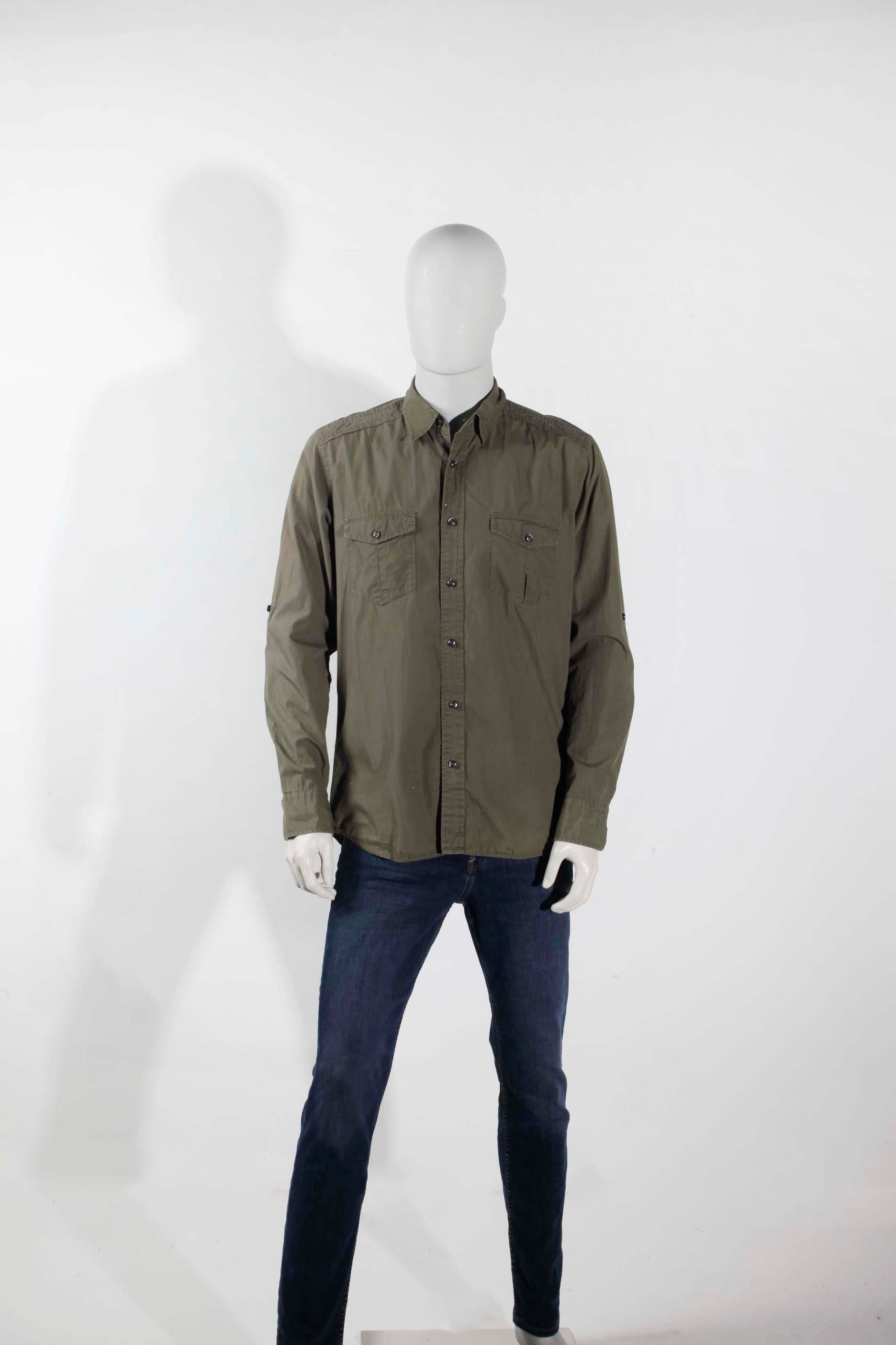Mens Dark Khaki Green Shirt (Large)