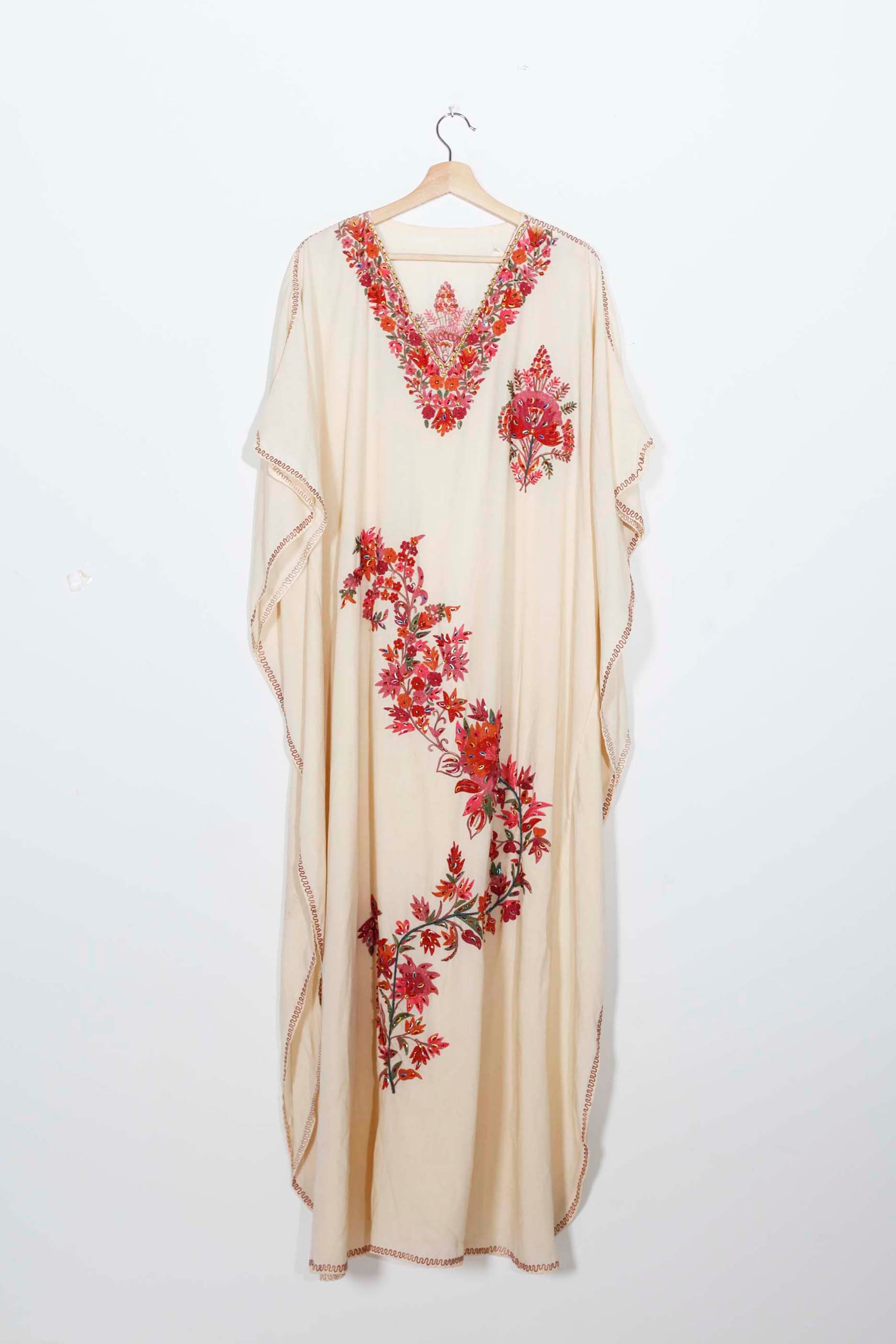 Cream and Red Embroidered Kaftan