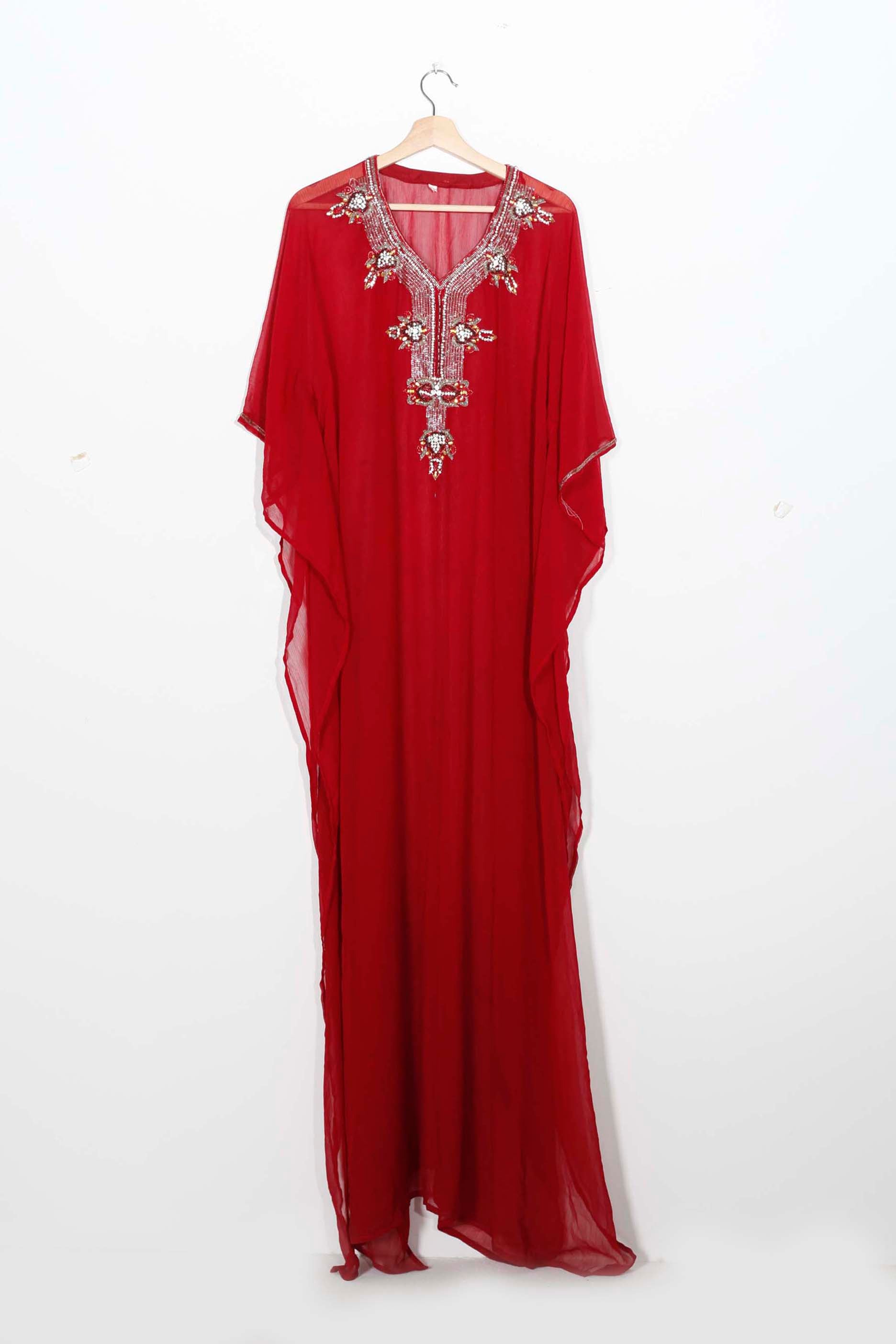 Red Chiffon Embroidered Kaftan