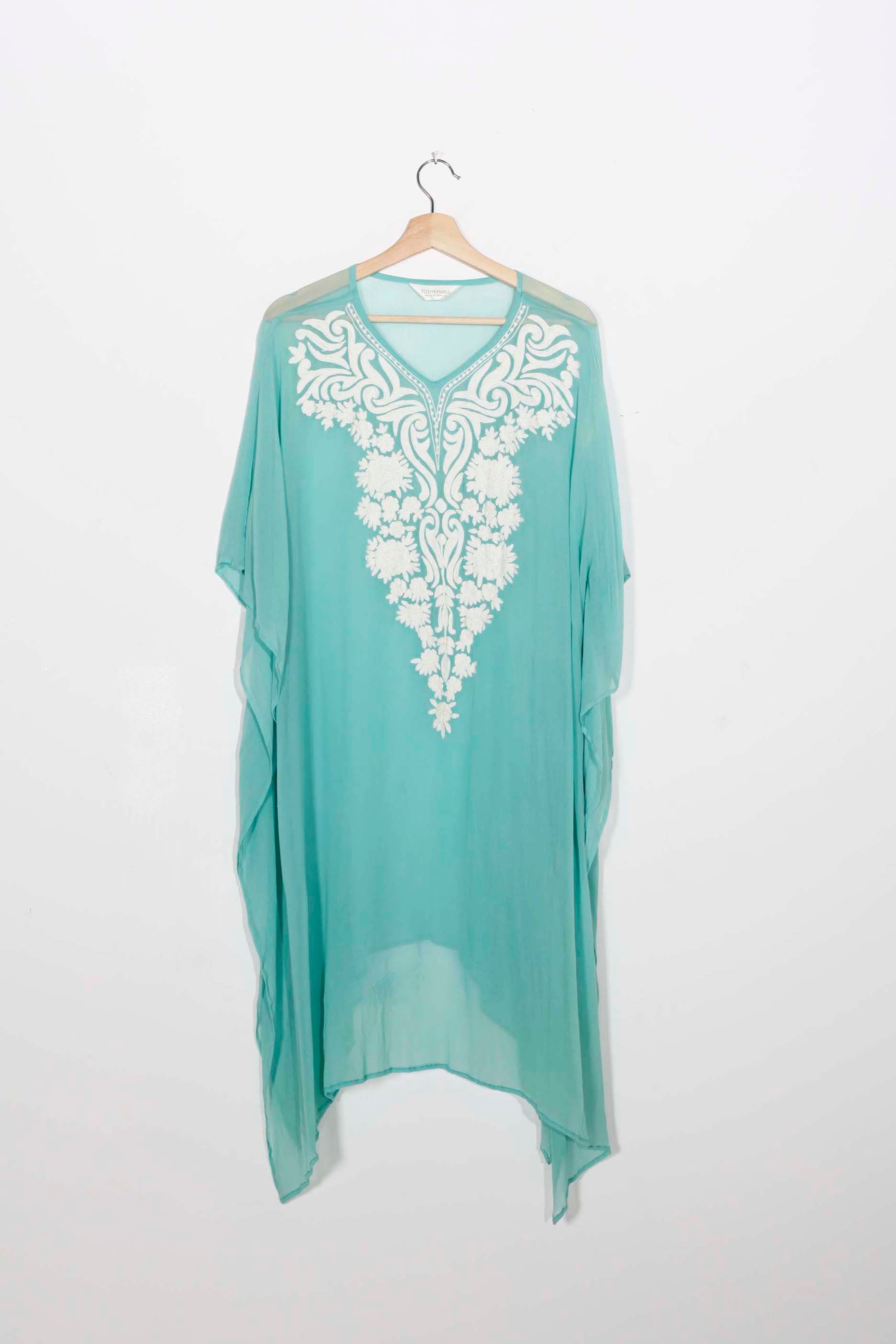 Turquoise Short Embroidered Kaftan