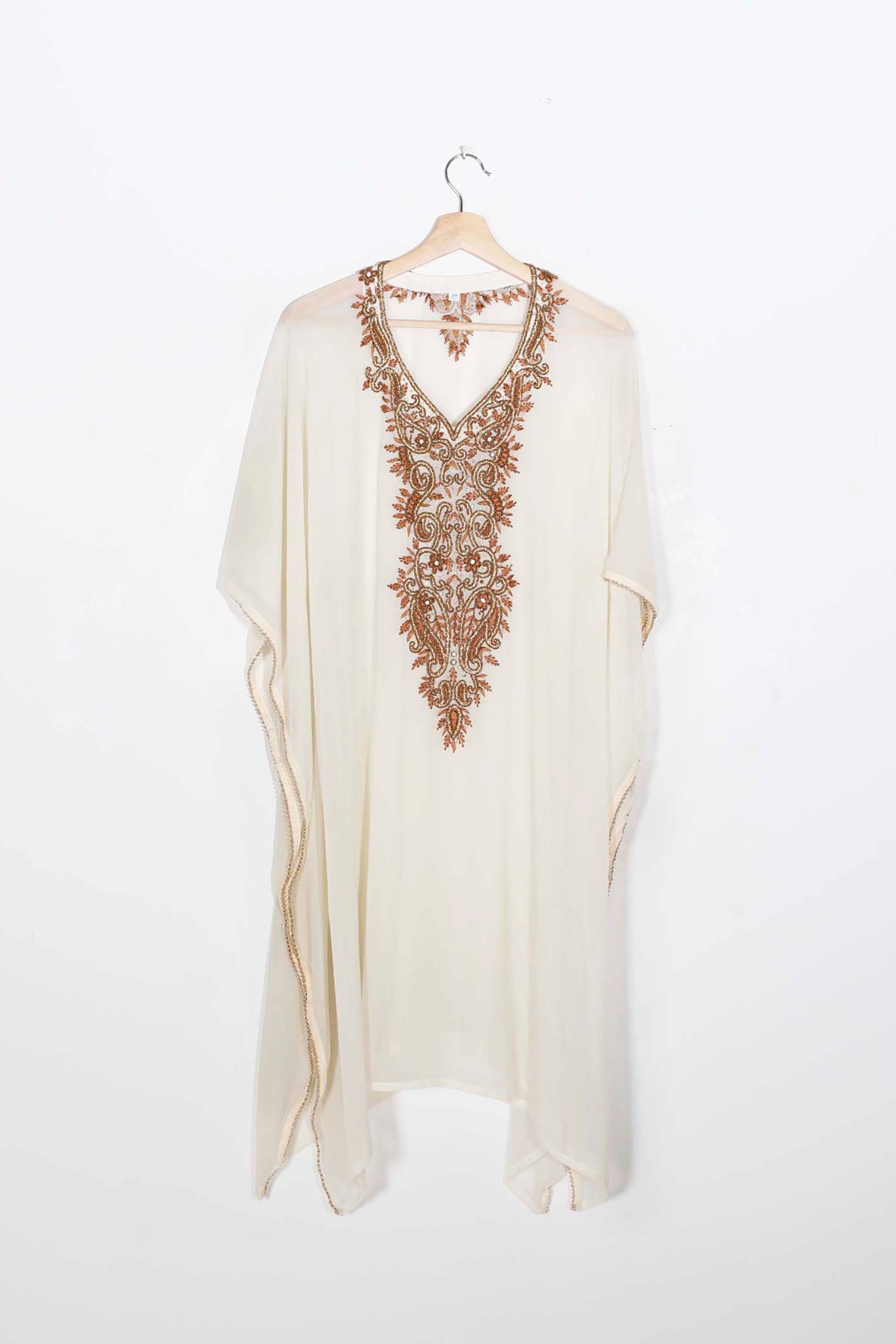 Off-White Kaftan with Gold Embroidery