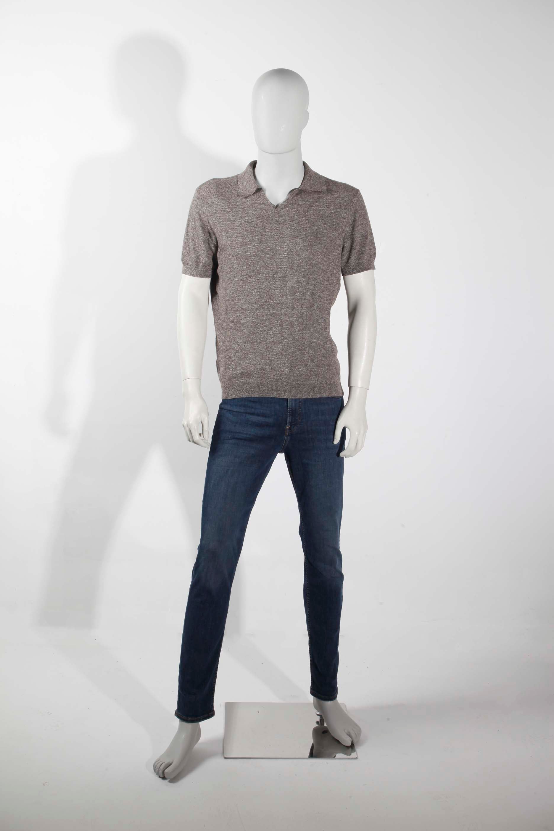 Mens Mango Knitted Taupe Polo Shirt (Medium)