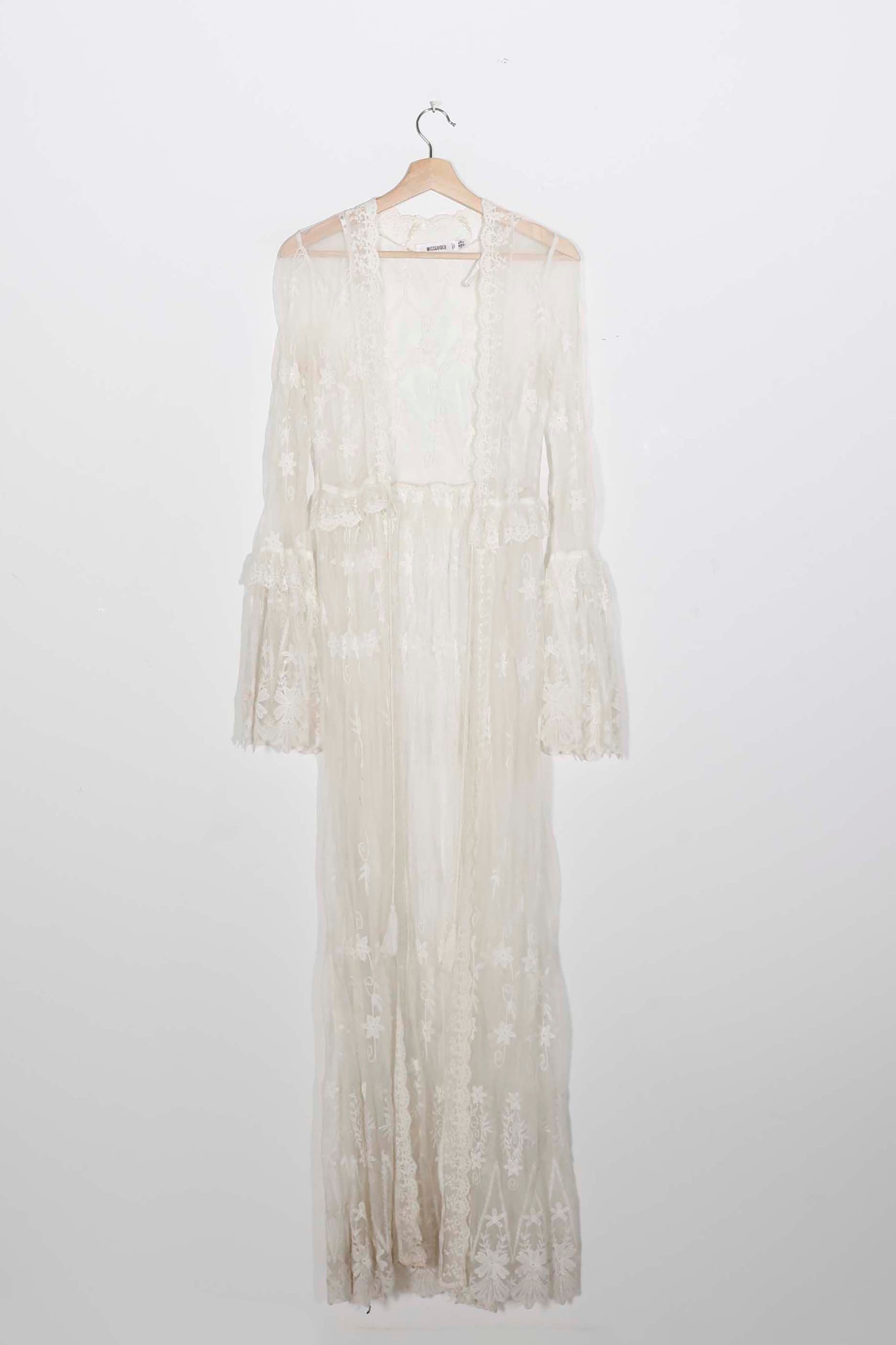 Cream Lace Open-front Kaftan