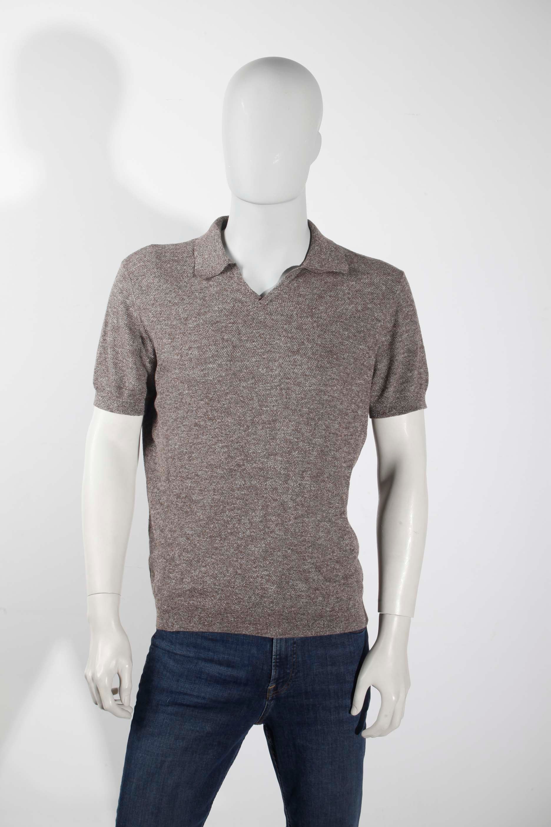 Mens Mango Knitted Taupe Polo Shirt (Medium)