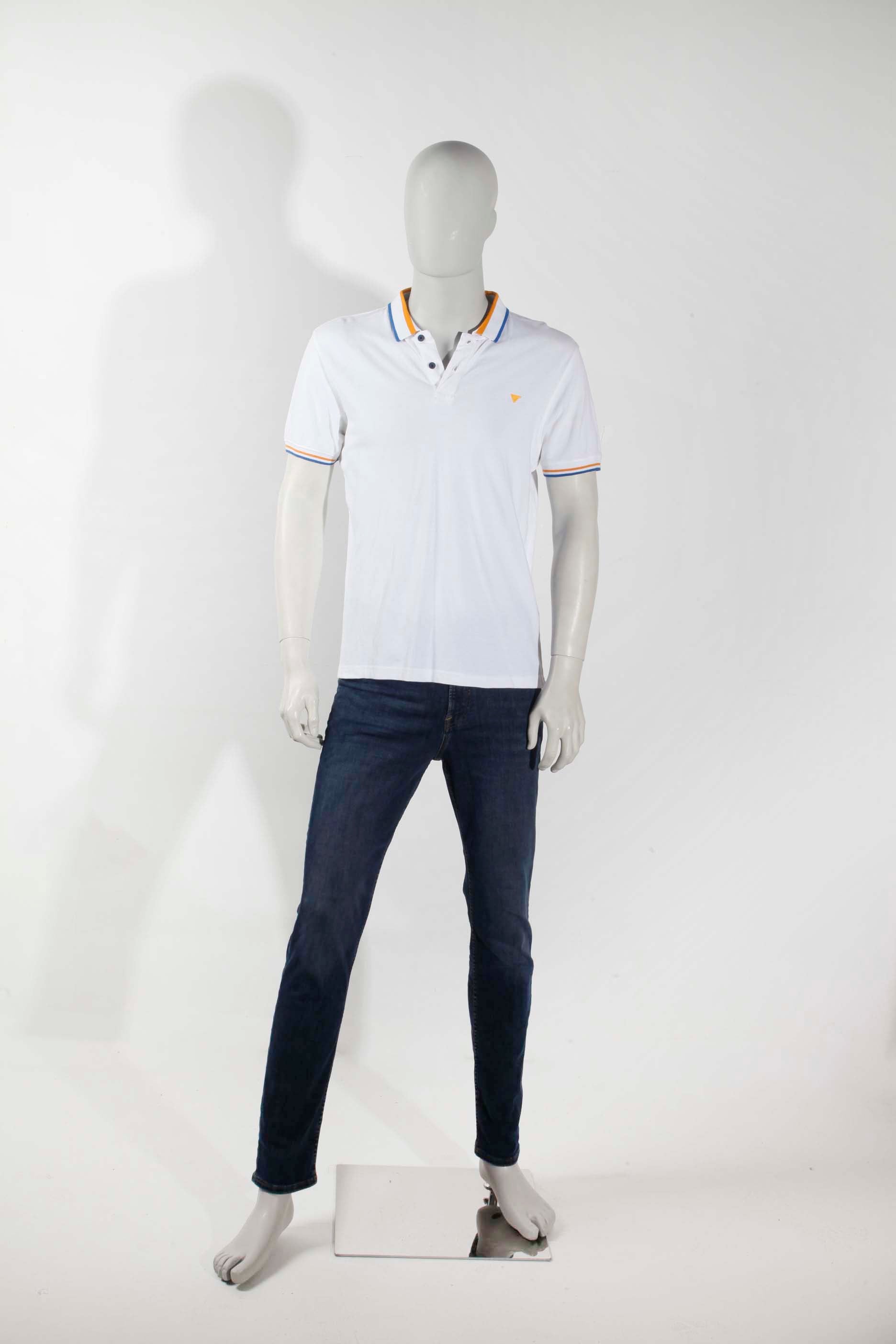 Mens White Polo Shirt with Orange Blue Trim