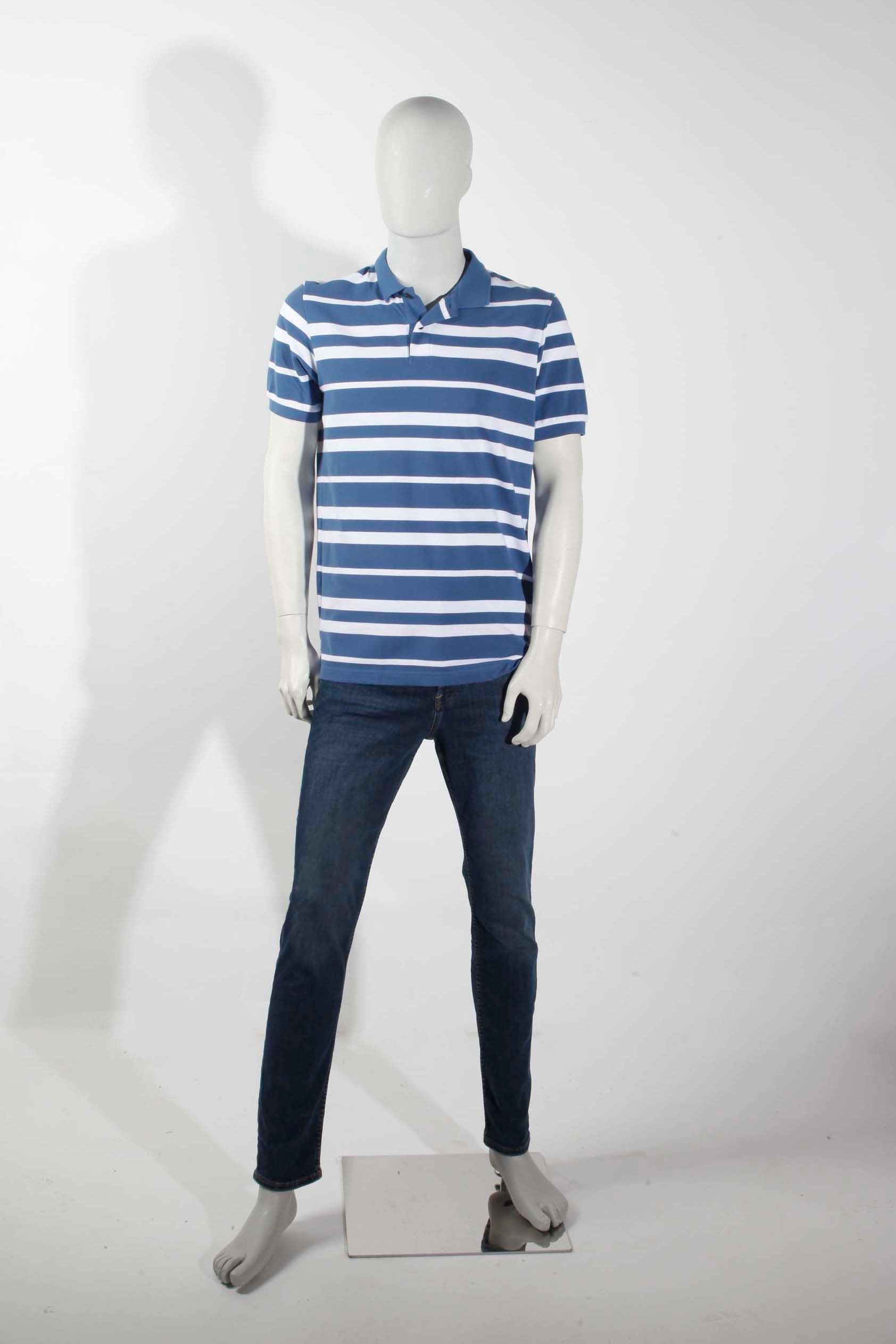 Mens Blue and White Stripe Polo Shirt (Medium)