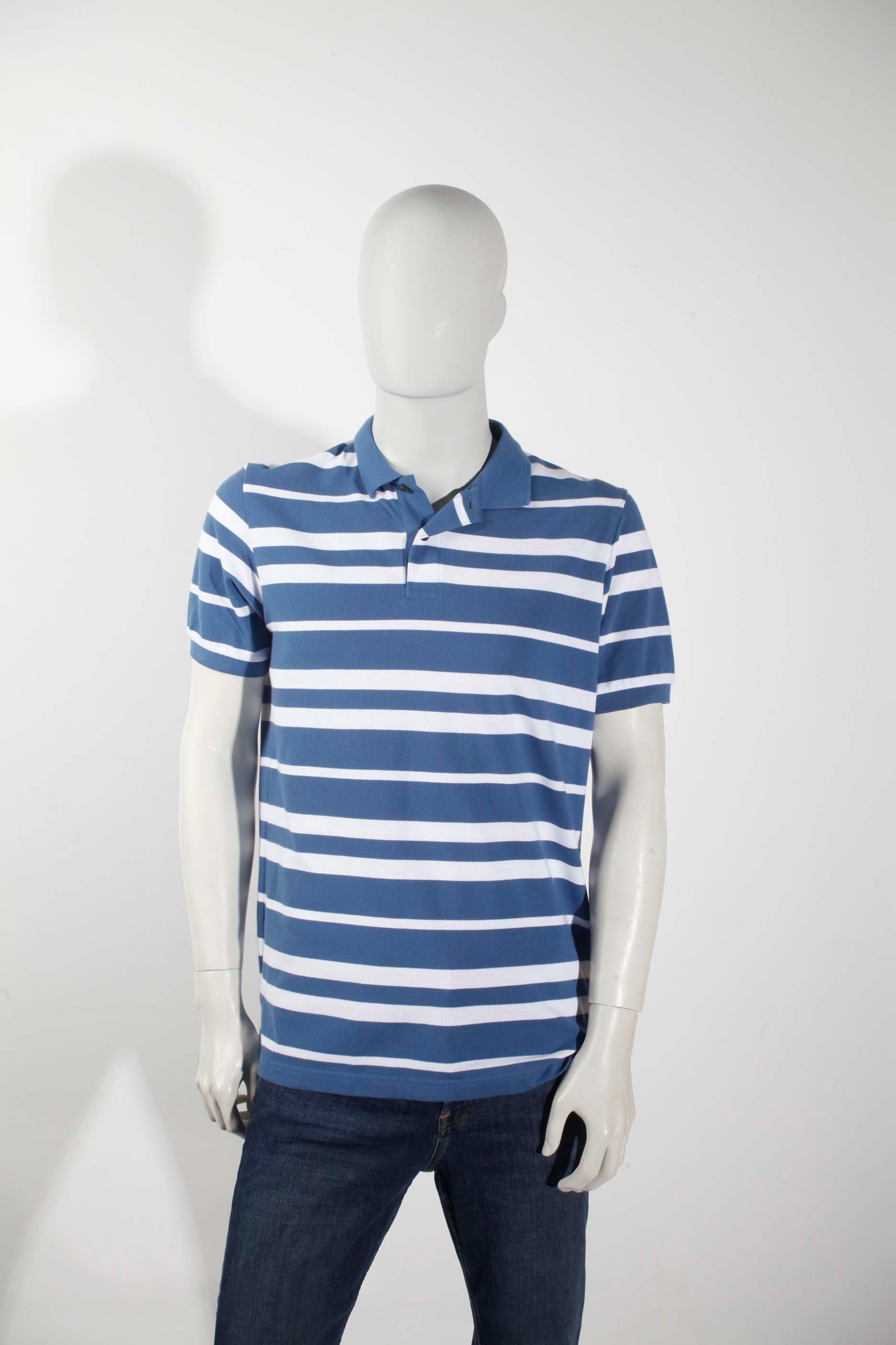 Mens Blue and White Stripe Polo Shirt (Medium)