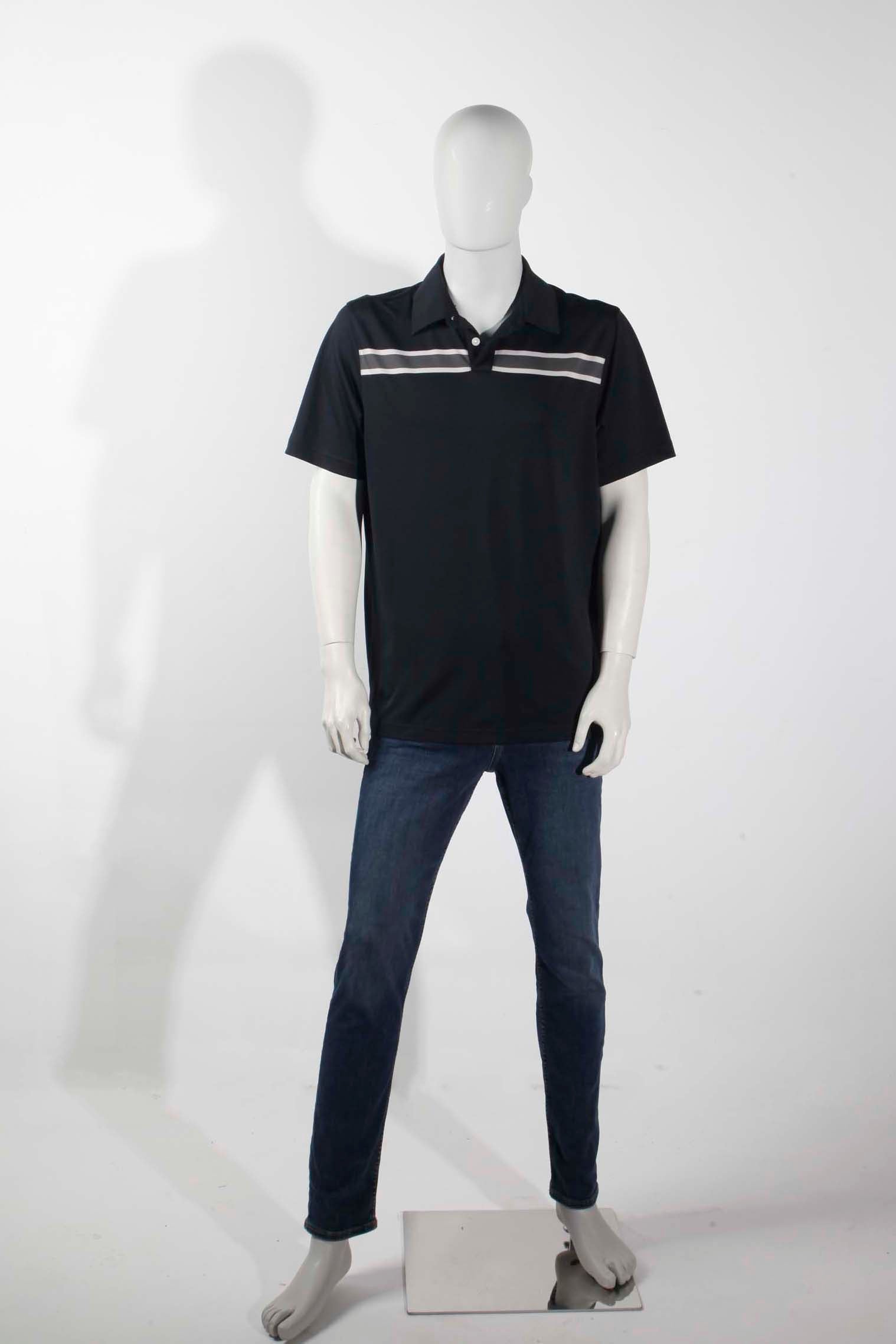 Mens Black Polo Shirt with Stripe