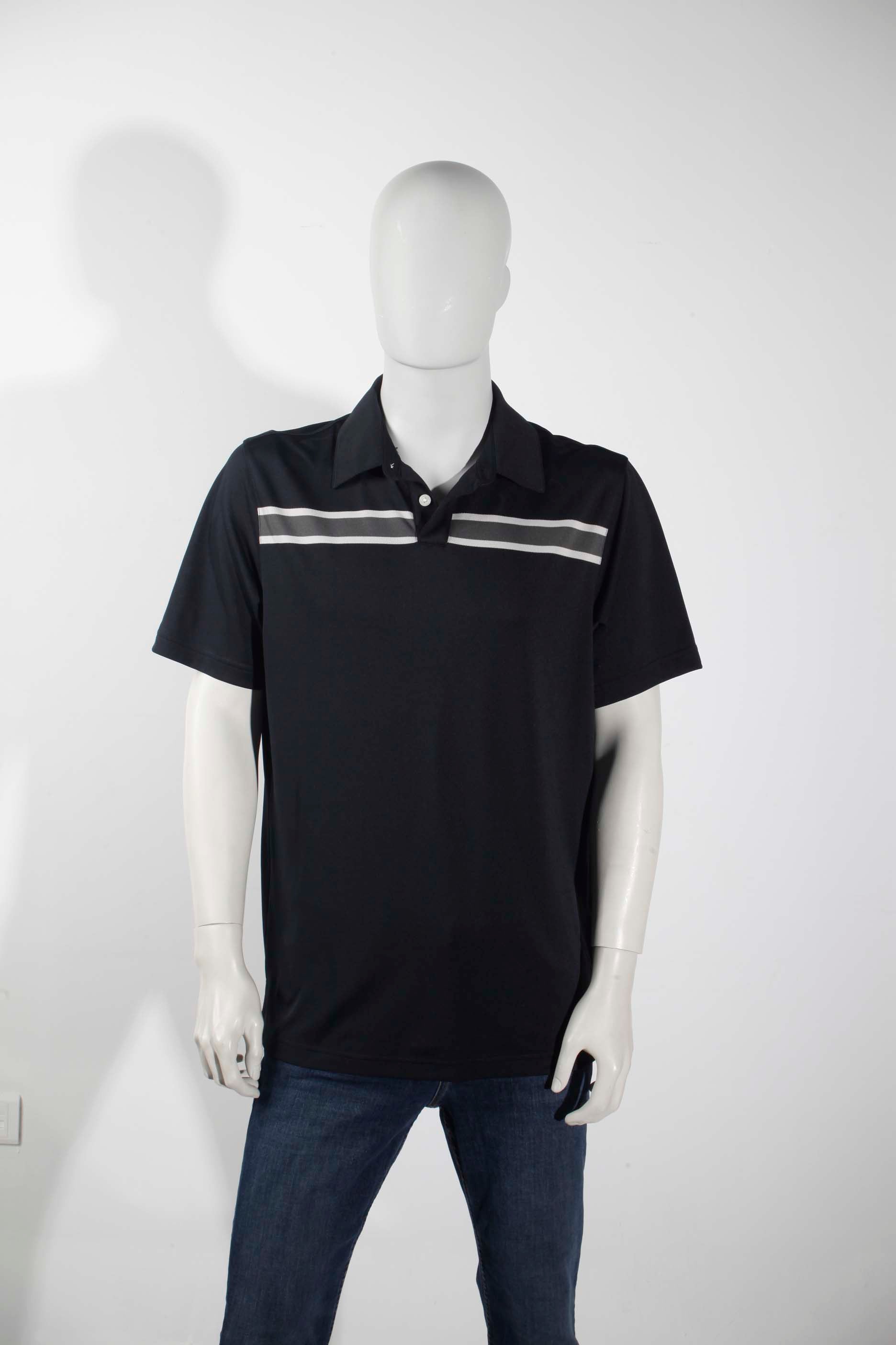 Mens Black Polo Shirt with Stripe