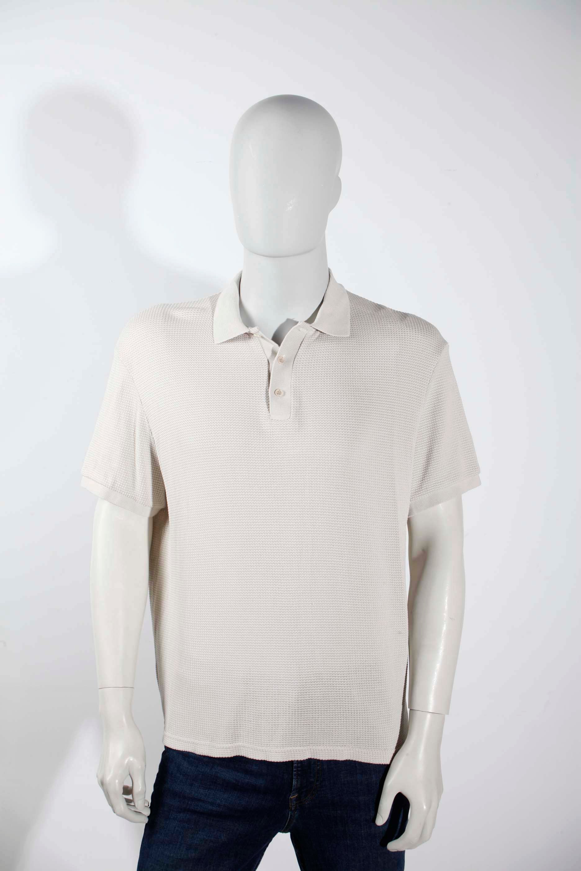 Mens Cream Knit Polo Shirt (Large)