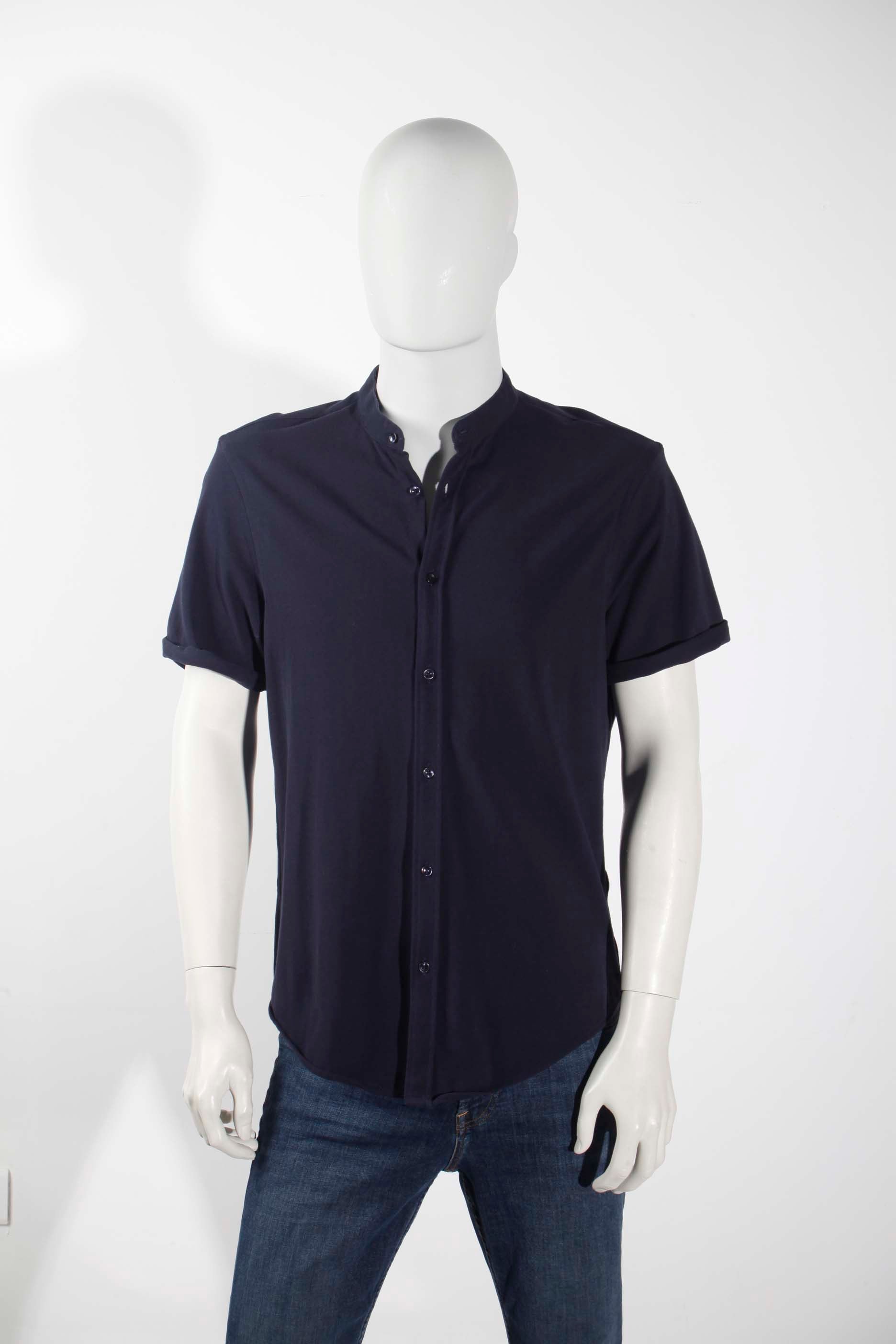 Mens Navy Blue Collarless Polo Shirt