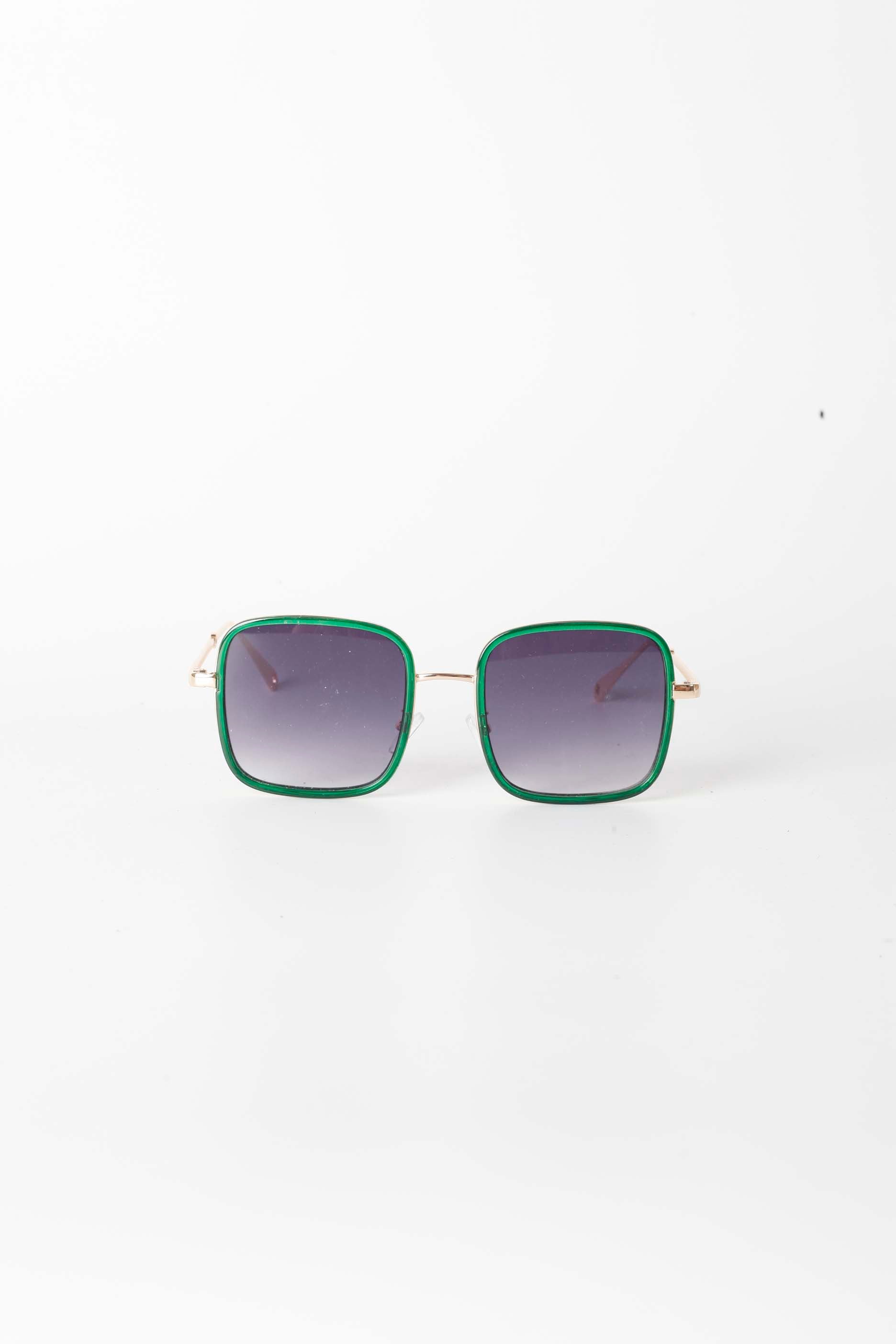 Oversized Square Sunglasses with Green Trim