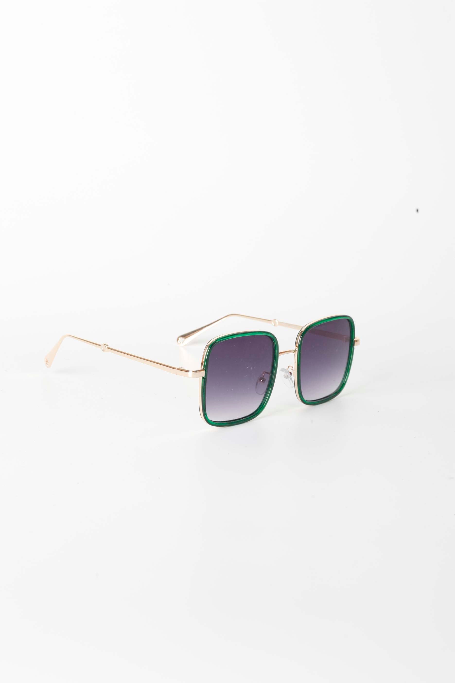 Oversized Square Sunglasses with Green Trim
