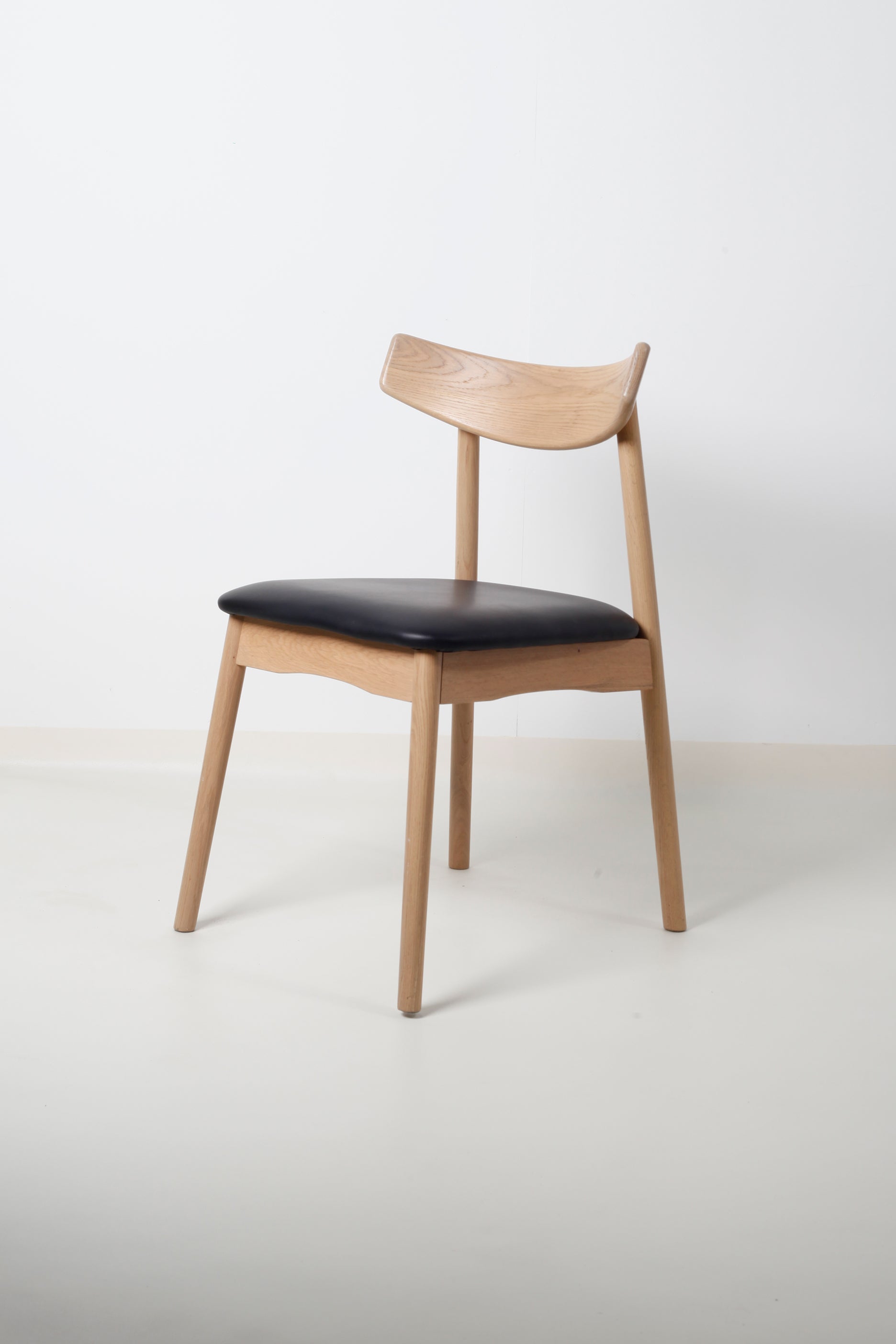 Light Wood & Black Leather Scandi Dining Chair