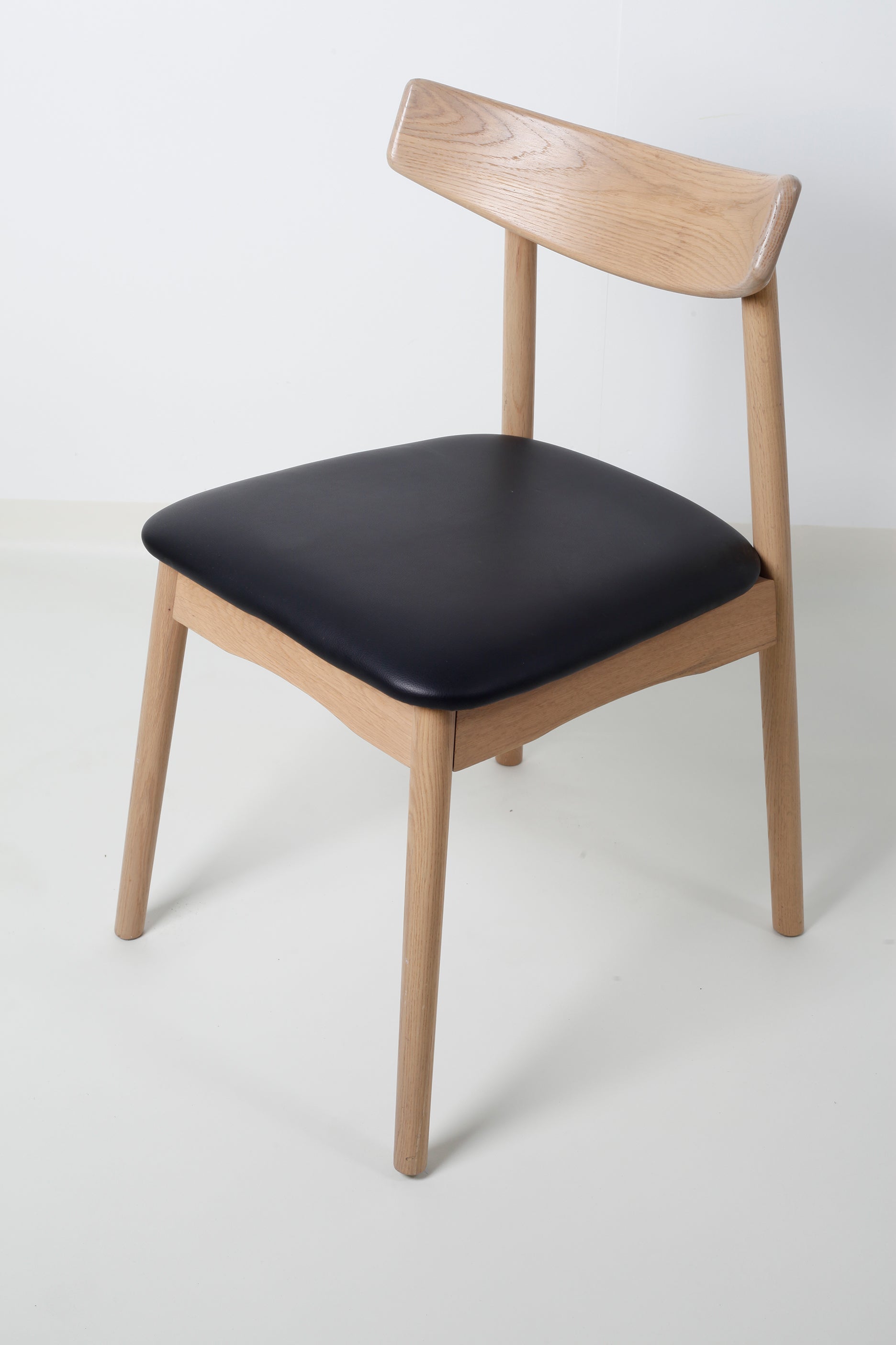 Light Wood & Black Leather Scandi Dining Chair