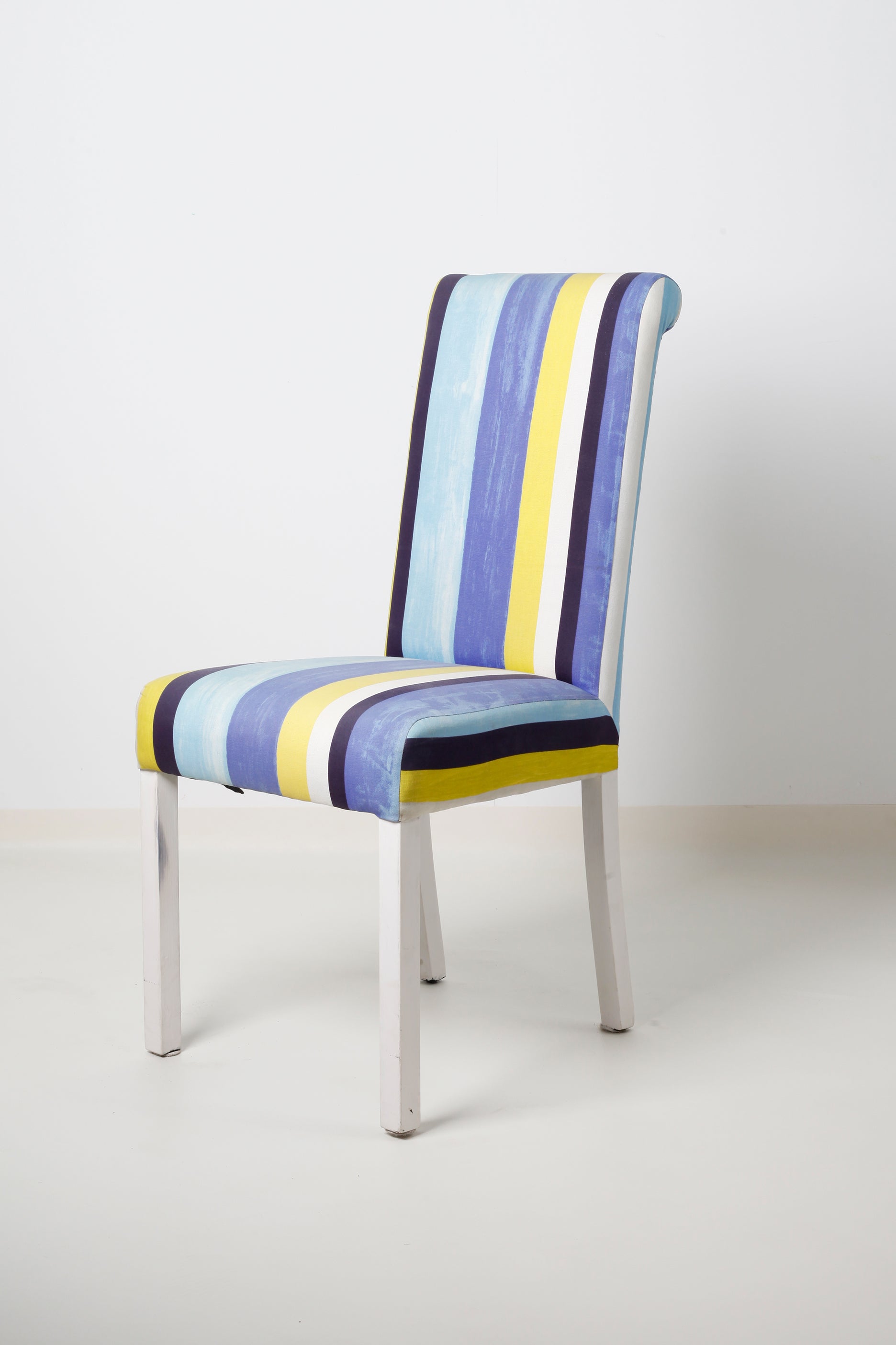 Blue & Yellow Striped Fabric Dining Chair