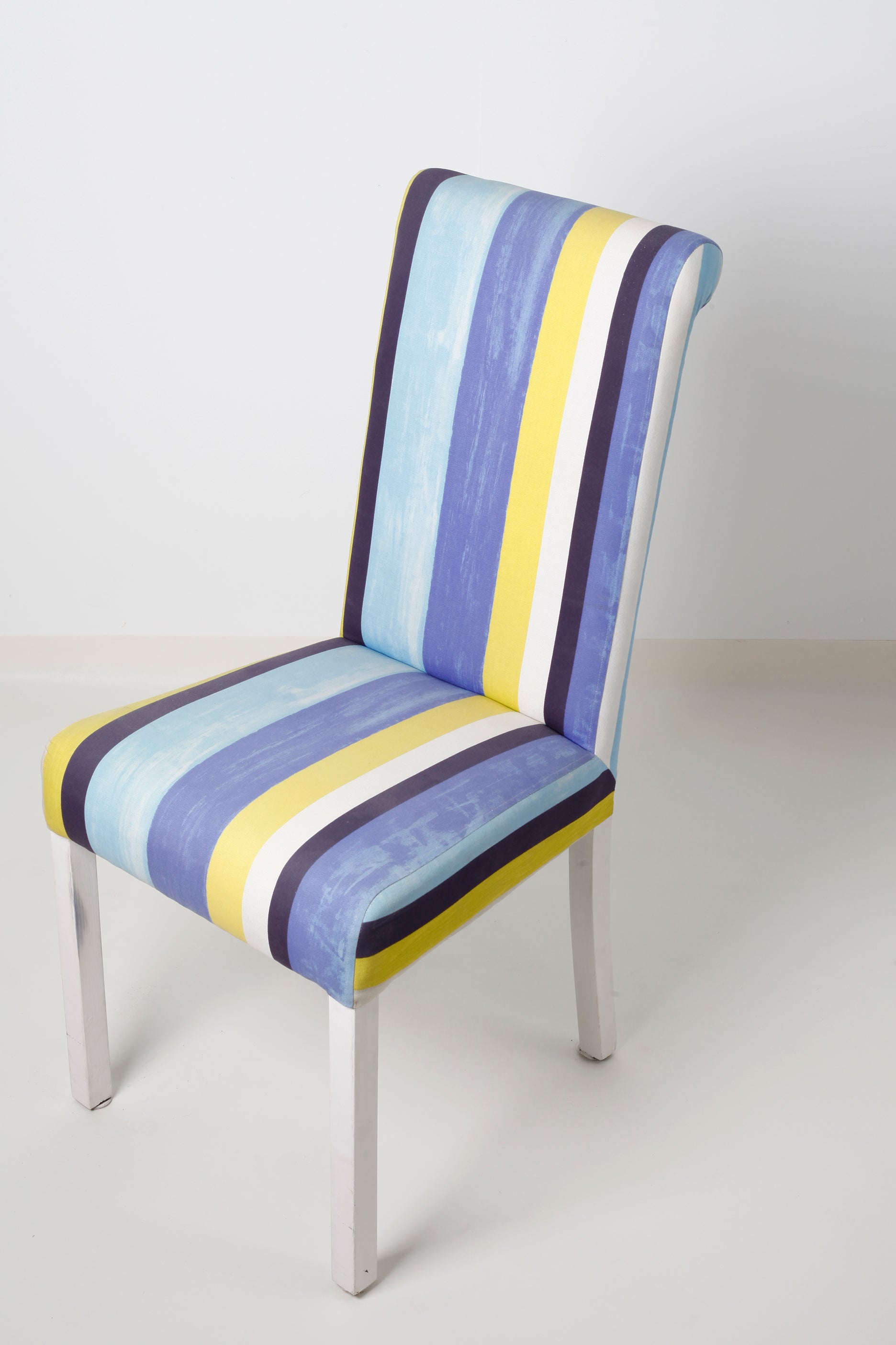Blue & Yellow Striped Fabric Dining Chair